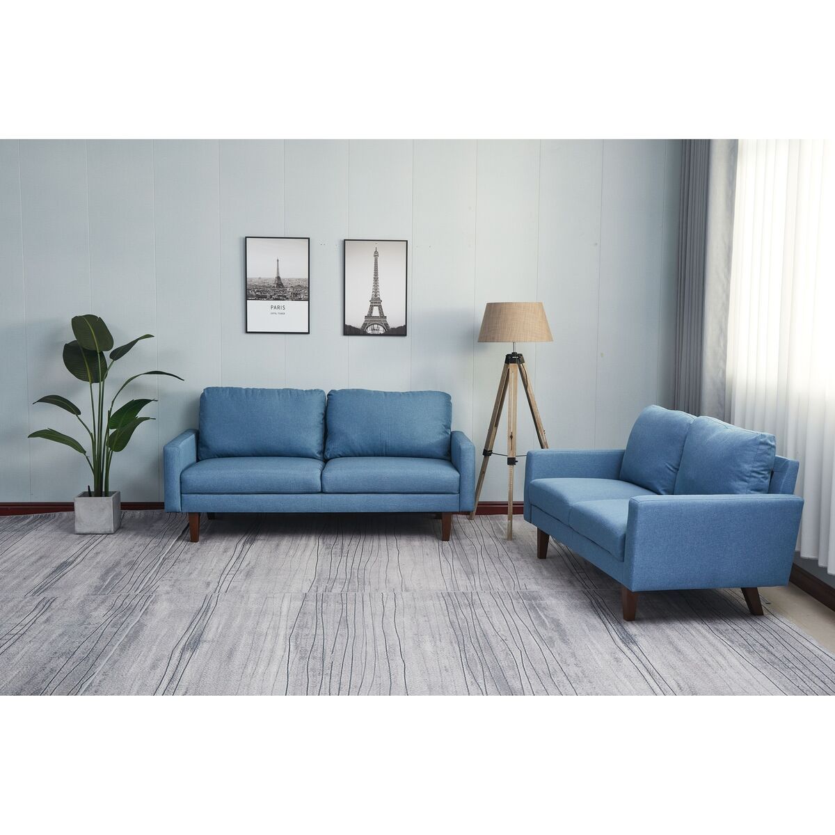 Linen 2 Piece Loveseat And Sofa Living Room Set Sky Blue Modern &  Contemporary | Ebay Intended For Modern Blue Linen Sofas (View 15 of 15)