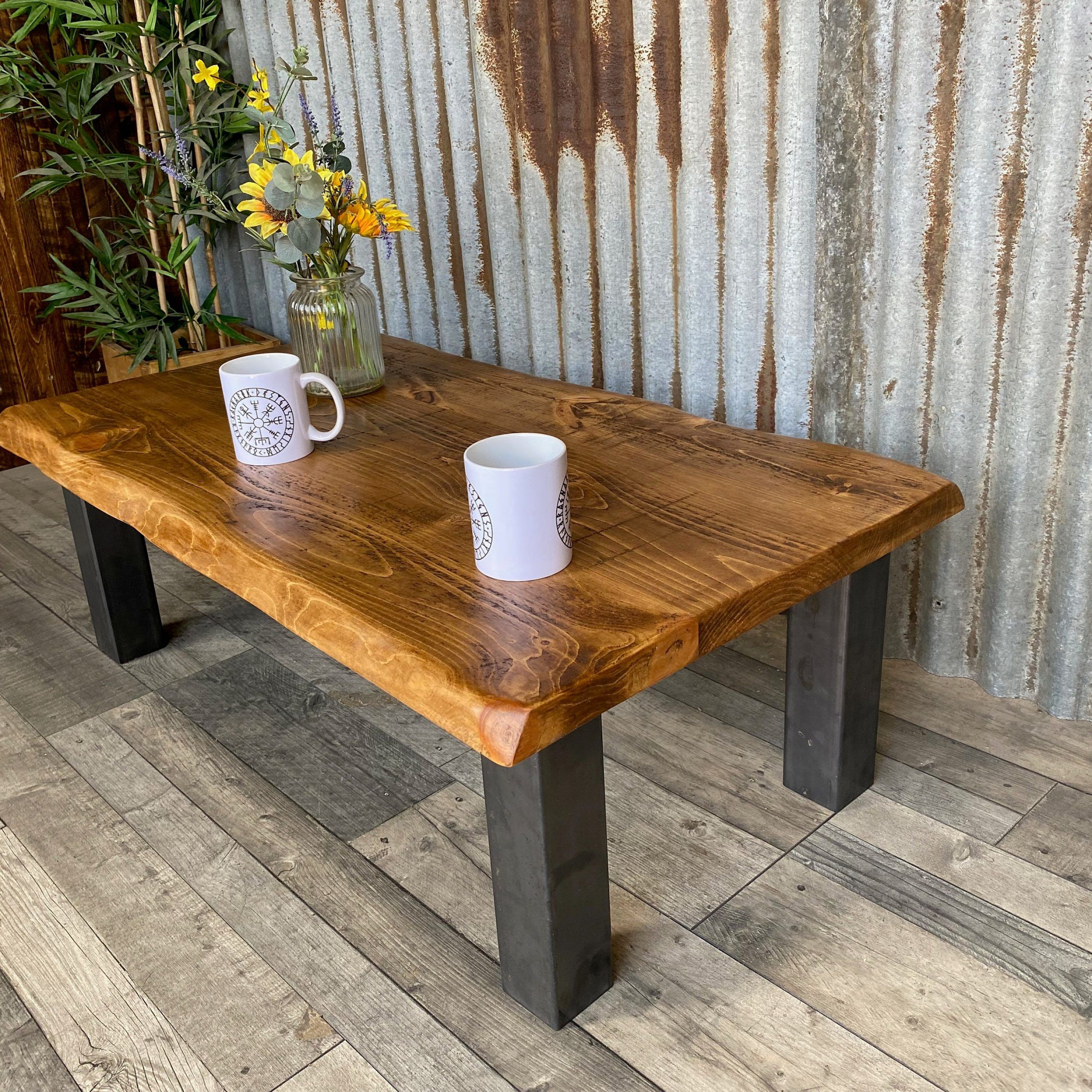 Live Edge Coffee Table Rustic Industrial Inspired With Chunky Steel Legs,  Rustic Coffee Table, Solid Wood Coffee Table For Coffee Tables With Metal Legs (Photo 14 of 15)