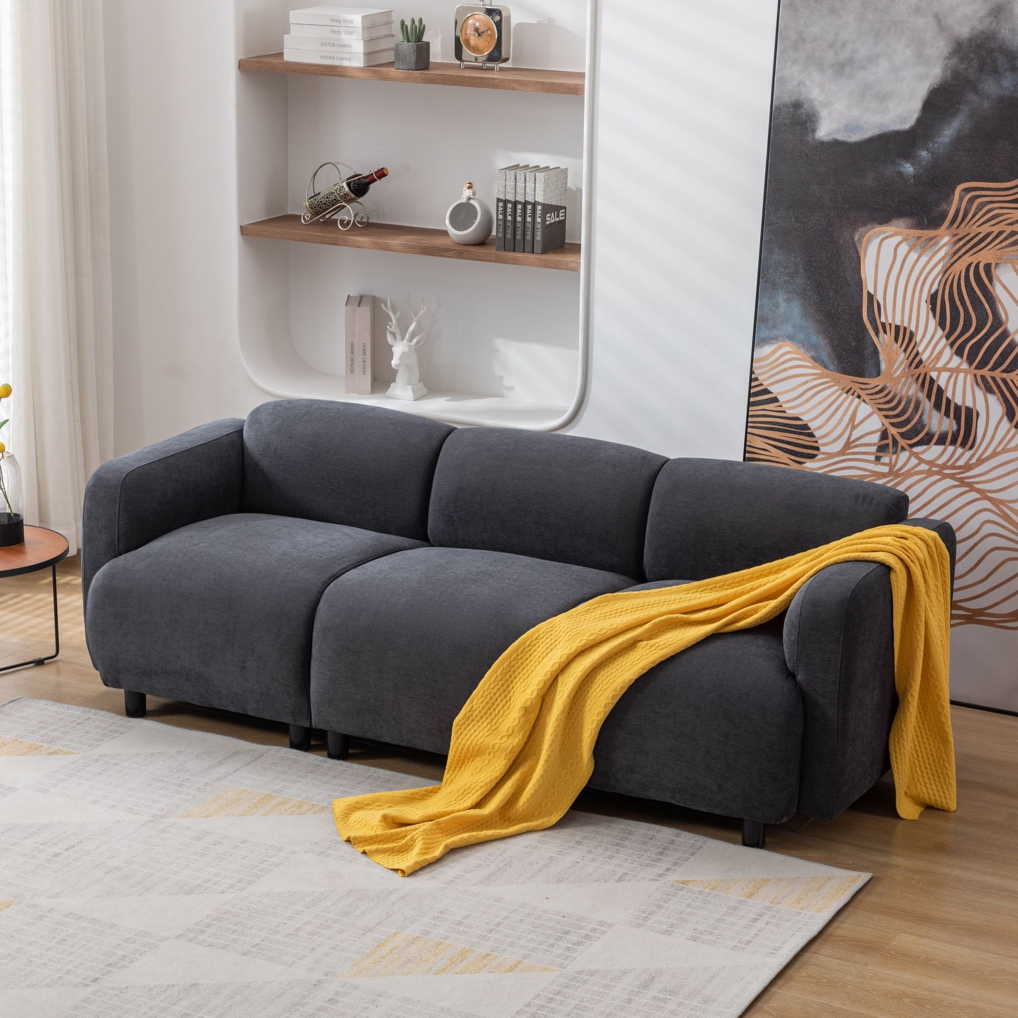 Livingroom 3 Seat Deep Cloud Sofa Sectional Couch Modern Polyester Fabric  Sofa With 12 Support Legs For Living Room, Dark Grey – Bed Bath & Beyond –  37980562 Intended For Dark Grey Polyester Sofa Couches (View 3 of 15)