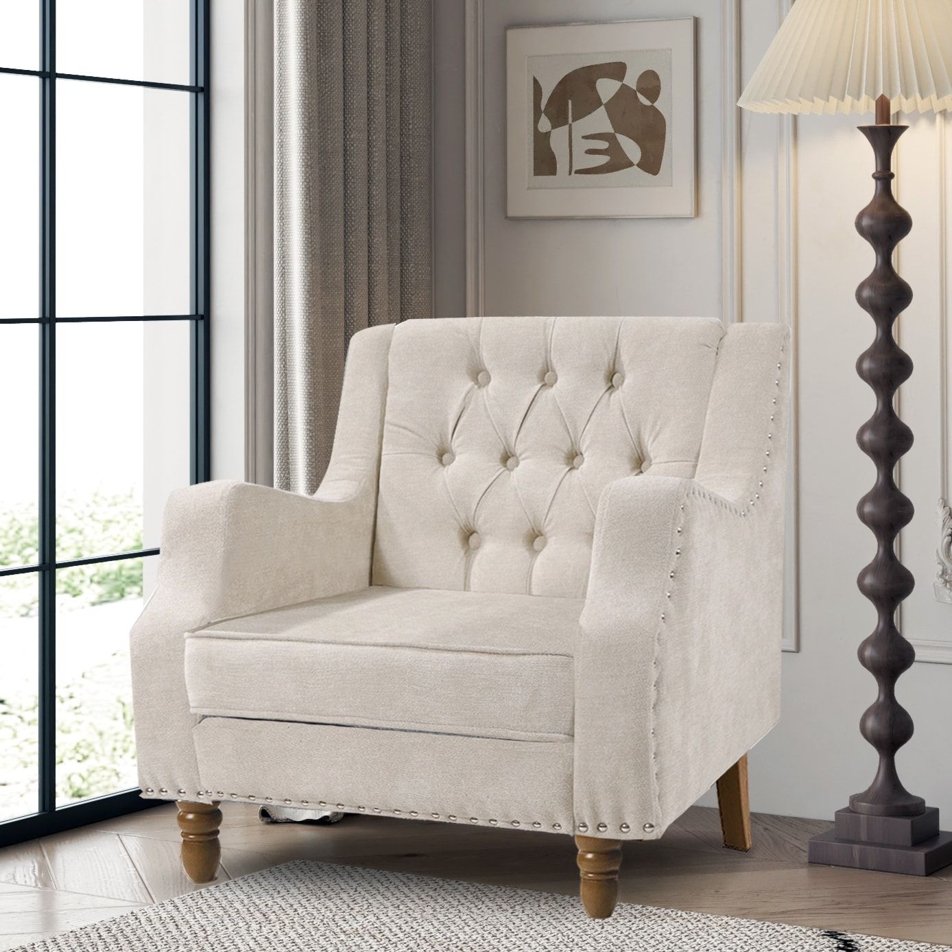 Livingroom Accent Chair, Armchair With Vintage Brass Studs, Button Tufted  Upholstered Armchair Comfy Reading Chair For Bedroom – Bed Bath & Beyond –  37871459 In Comfy Reading Armchairs (Photo 4 of 15)