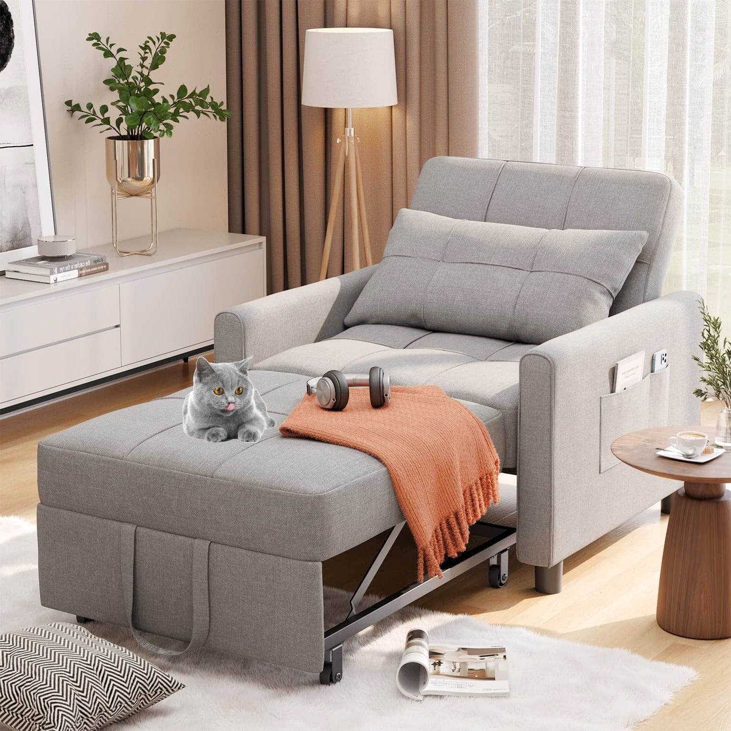 Lofka Sofa Bed, Convertible Chair Bed 3 In 1 Single Couch Bed, Light Gray –  Walmart Regarding Convertible Light Gray Chair Beds (View 2 of 15)
