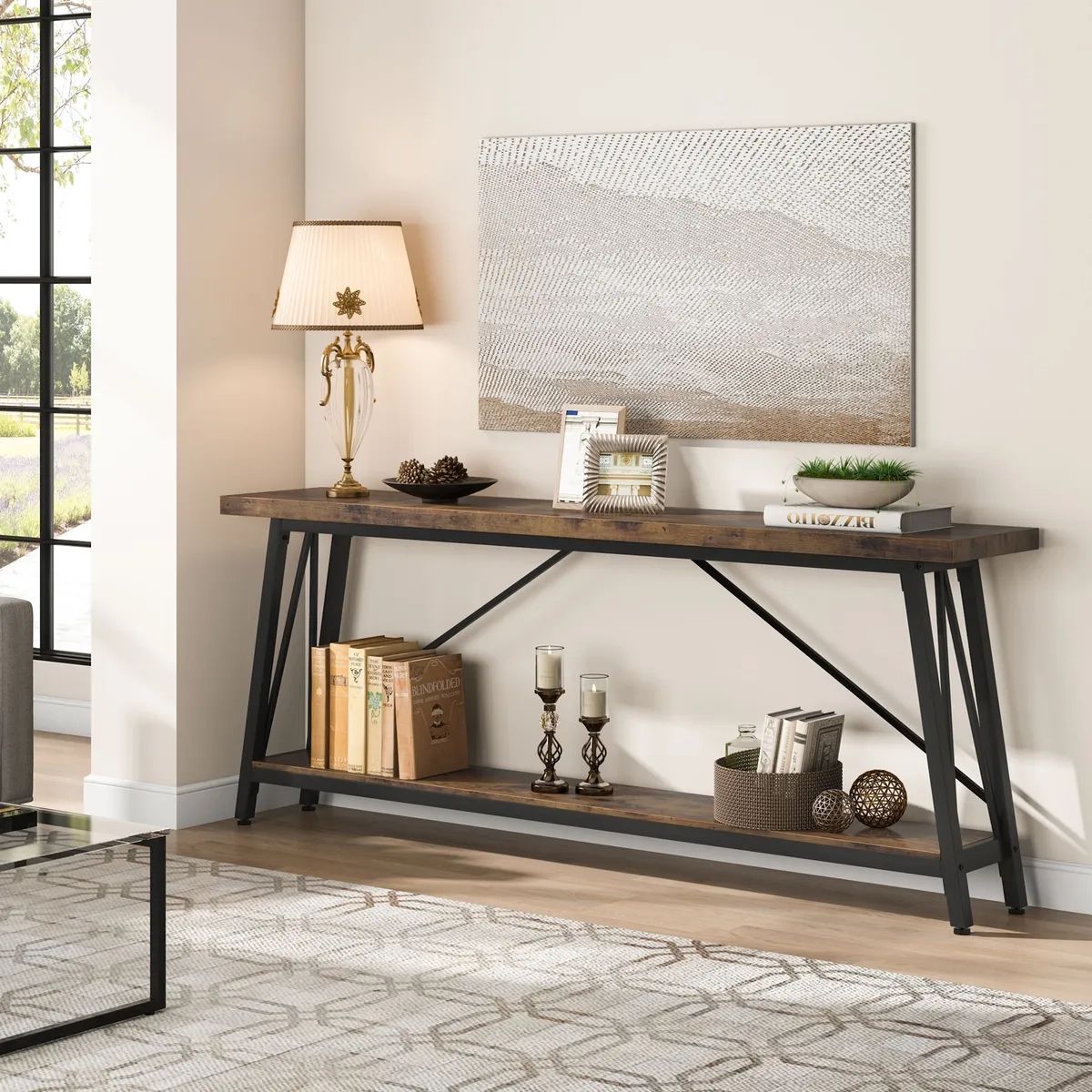 Long Narrow Console Table With Storage Behind Couch Sofa Table Entryway  Hallway | Ebay With Regard To Asymmetrical Console Table Book Stands (Photo 7 of 15)