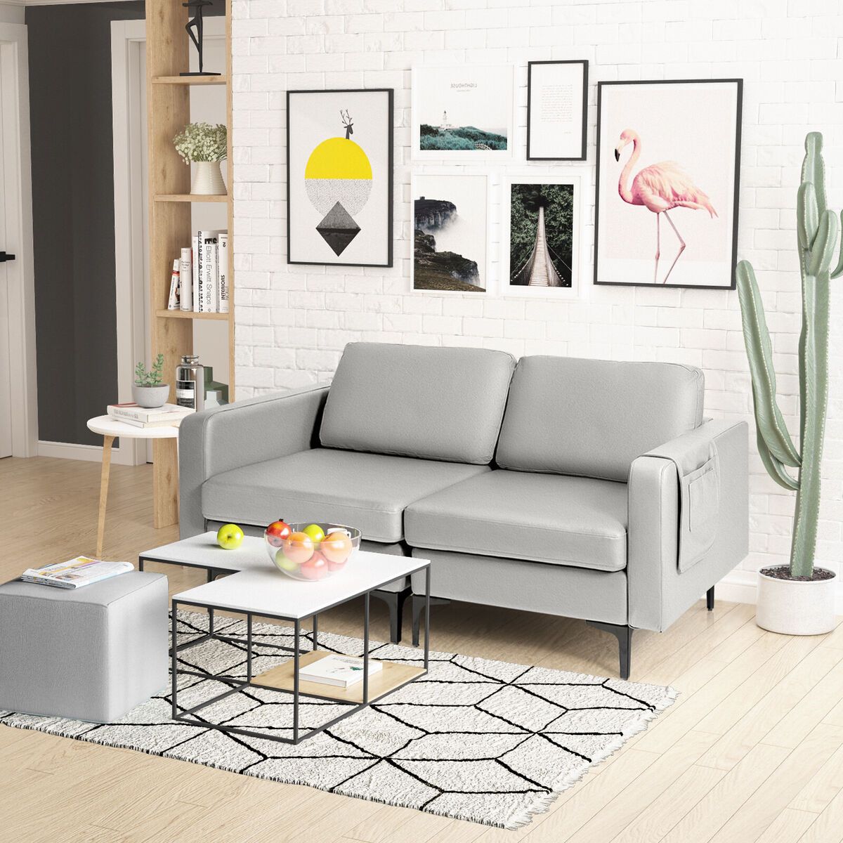 Loveseat Leathaire 2 Seat Sofa Couch Modern W/ Side Storage Pocket Light  Grey | Ebay In Modern Light Grey Loveseat Sofas (View 13 of 15)