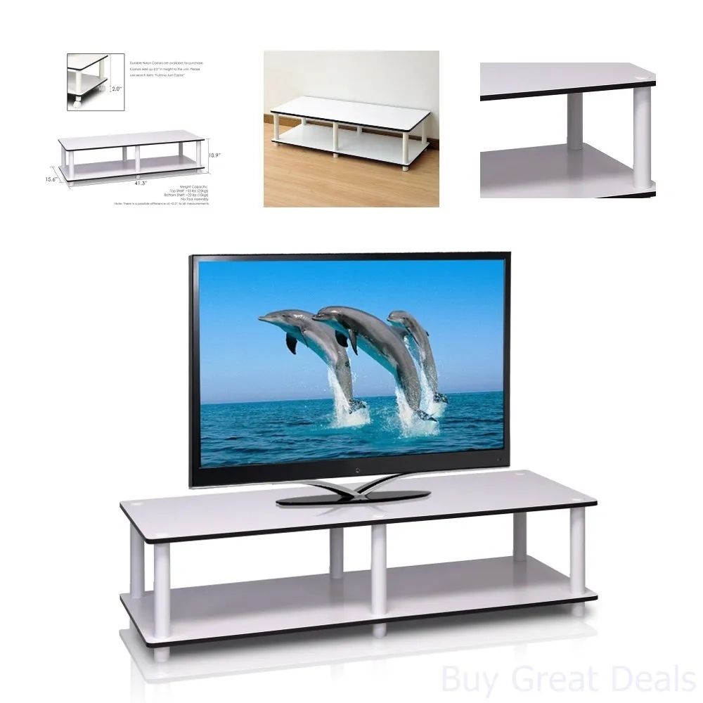 Low Tv Stand Flat Screens Entertainment Center White Small Console Table  Wide | Ebay Intended For Stand For Flat Screen (Photo 9 of 15)