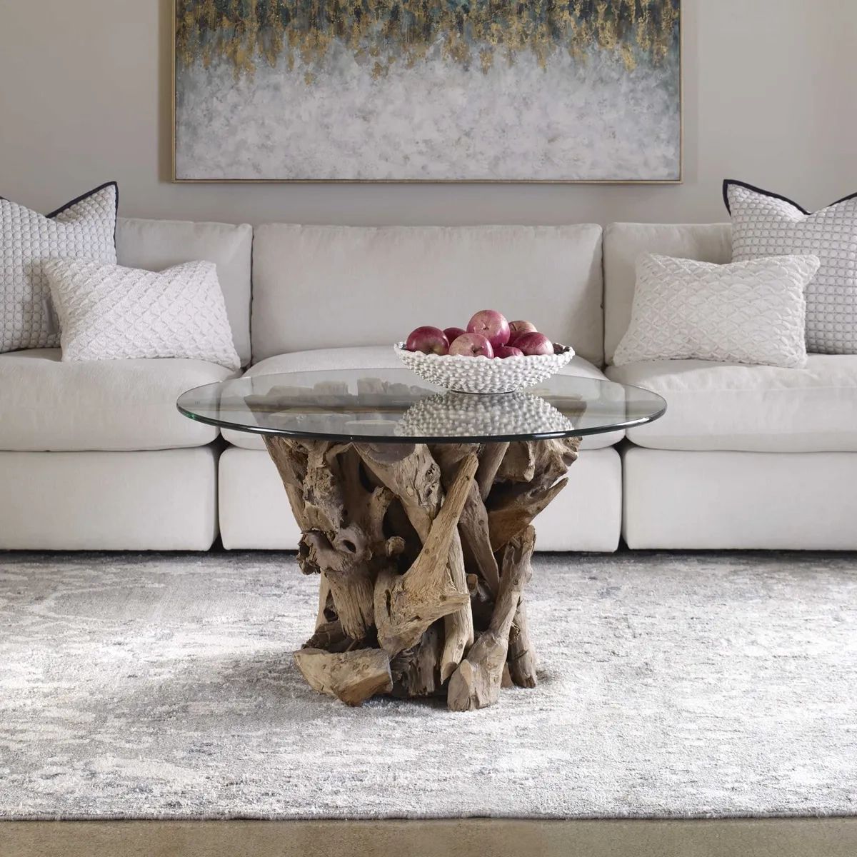 Luxe Natural Driftwood Teak Coffee Table Beach 36" Cocktail Branch Coastal  Round | Ebay Throughout Gray Coastal Cocktail Tables (View 6 of 15)