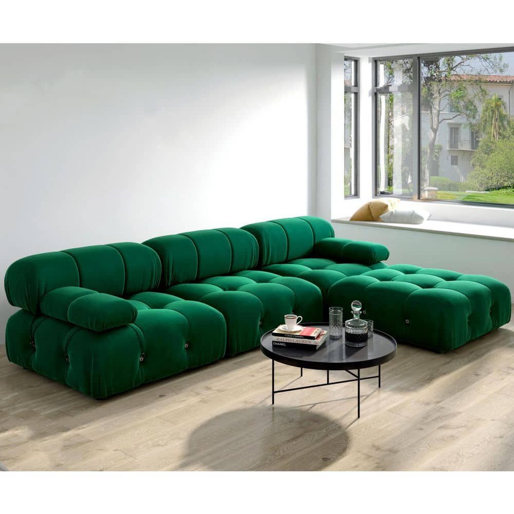 Magic Home 103.95 In. Convertible Modular Minimalist Sofa Free Combination  L Shaped 4 Seater Velvet Sectional With Ottoman, Green Mh Sf105gn – The  Home Depot For Green Velvet Modular Sectionals (Photo 2 of 15)