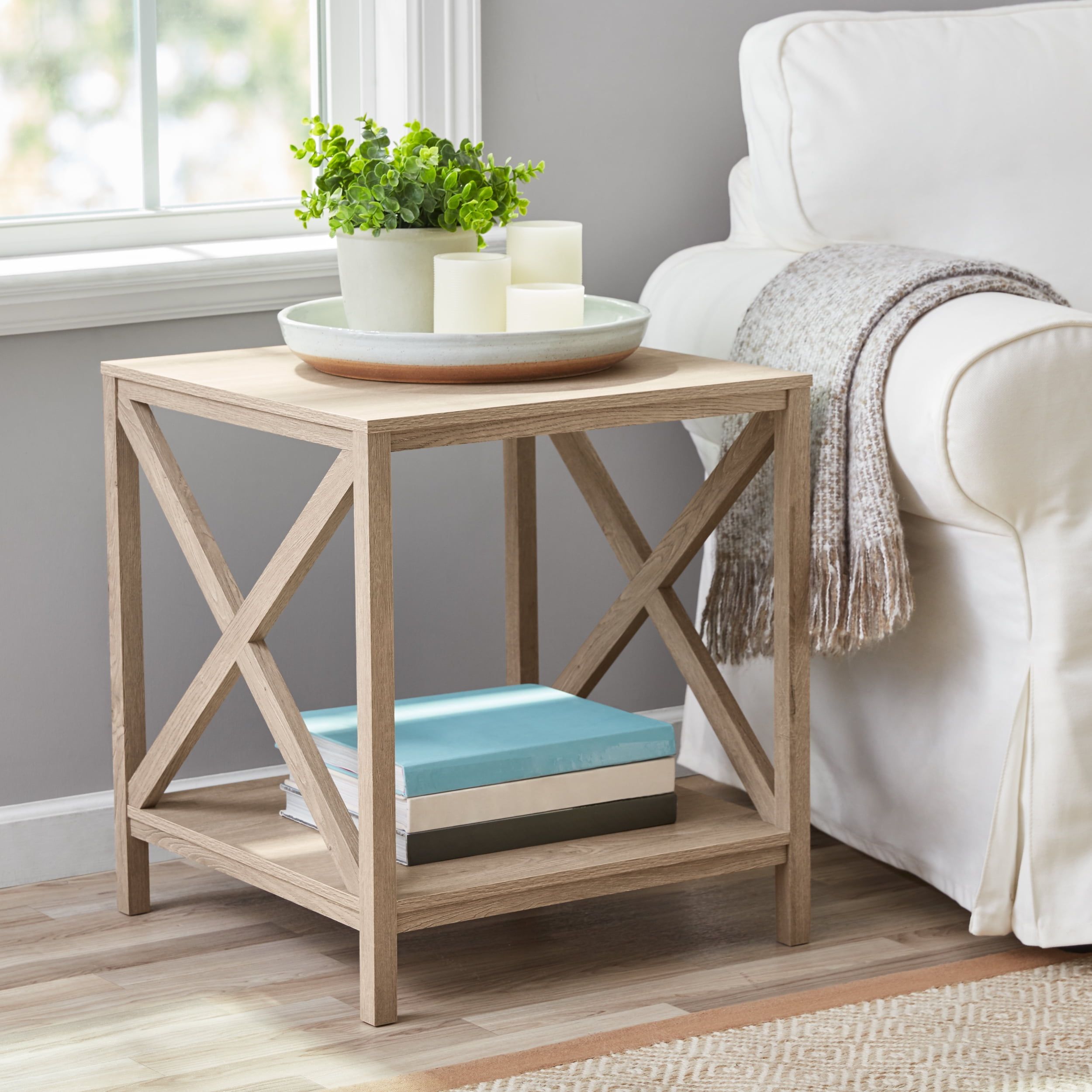 Mainstays Farmhouse Square Side Table, Rustic Gray – Walmart For Rustic Gray End Tables (View 9 of 15)