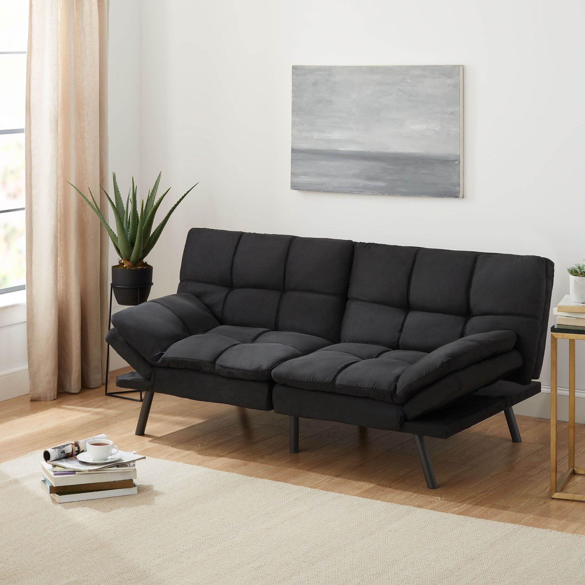 Mainstays Memory Foam Futon, Black Faux Suede Fabric, 72'' – Walmart Intended For Black Faux Suede Memory Foam Sofas (Photo 1 of 15)