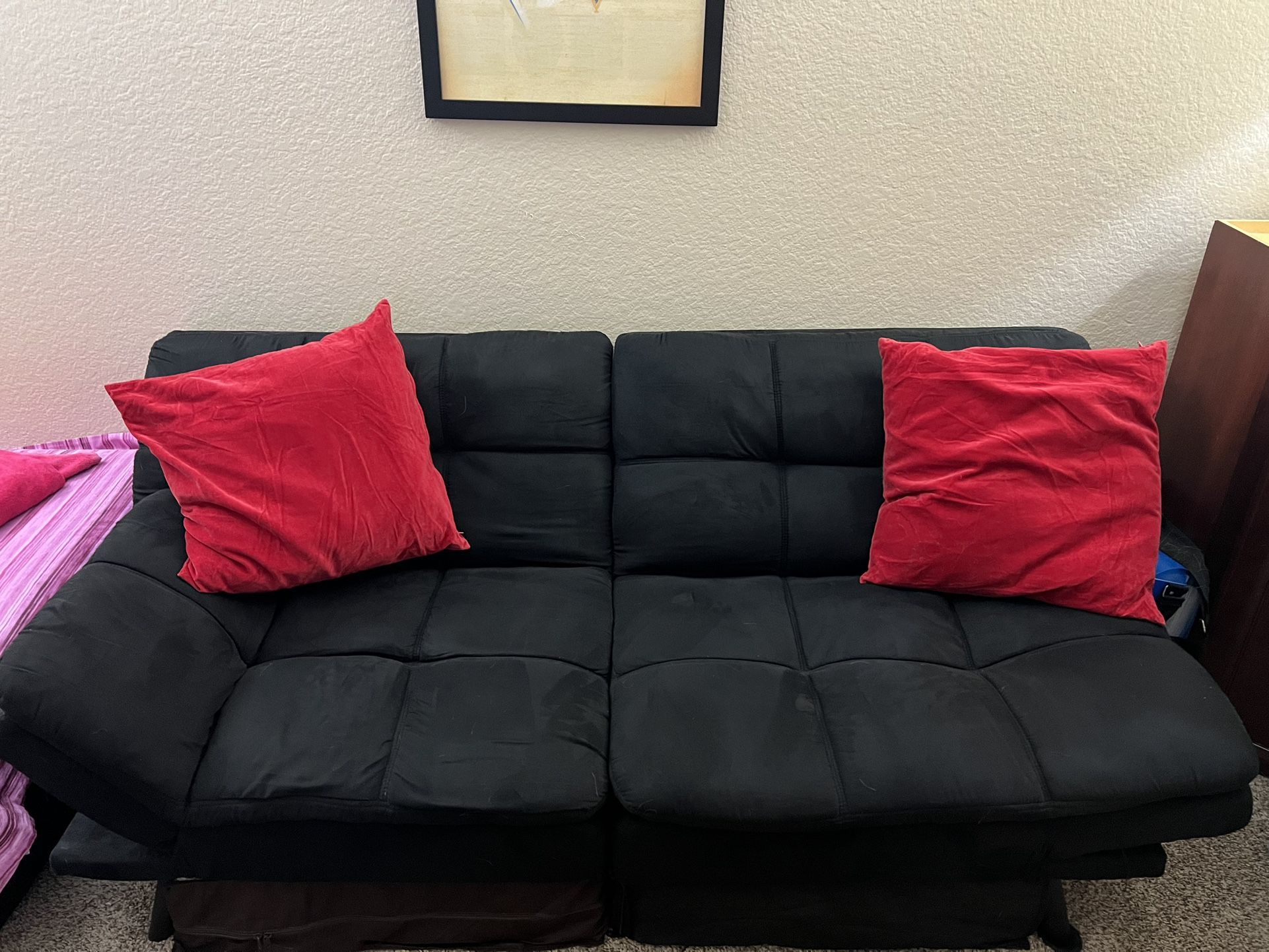 Mainstays Memory Foam Futon, Black Faux Suede Fabric For Sale In San  Clemente, Ca – Offerup With Black Faux Suede Memory Foam Sofas (View 14 of 15)