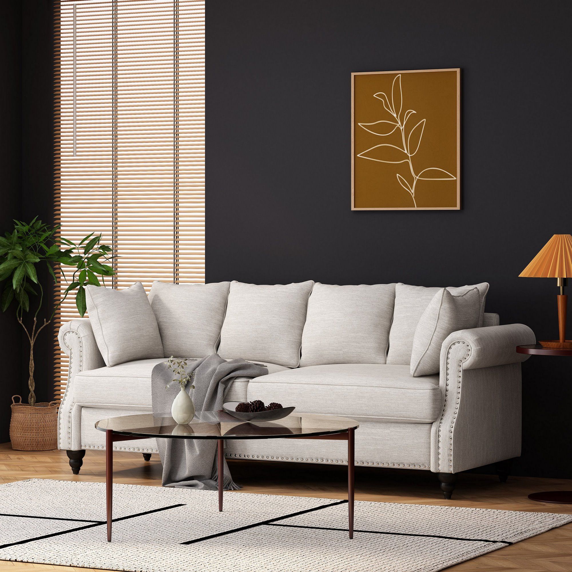 Manbow Contemporary Fabric Pillowback 3 Seater Sofa With Nailhead Trim,  Beige And Dark Brown Within Sofas With Pillowback Wood Bases (Photo 8 of 15)