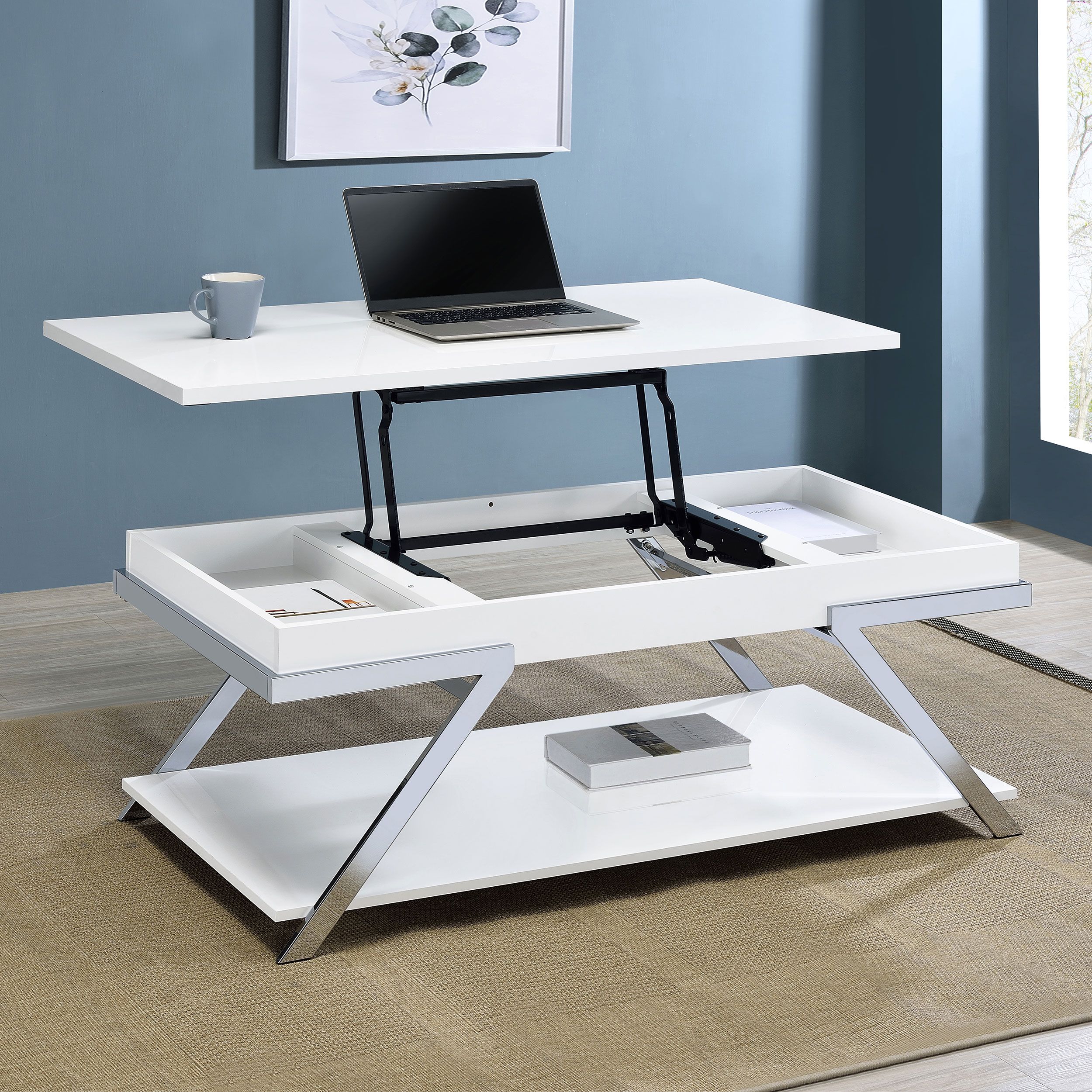 Marcia Wood Rectangular Lift Top Coffee Table White High Glo Within High Gloss Lift Top Coffee Tables (View 13 of 15)