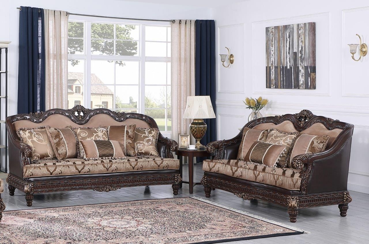 Marquess 2 Piece Traditional Walnut Faux Leather Sofa And Loveseat Set Best Master Furniture | 1stopbedrooms With Regard To Faux Leather Sofas In Dark Brown (Photo 11 of 15)