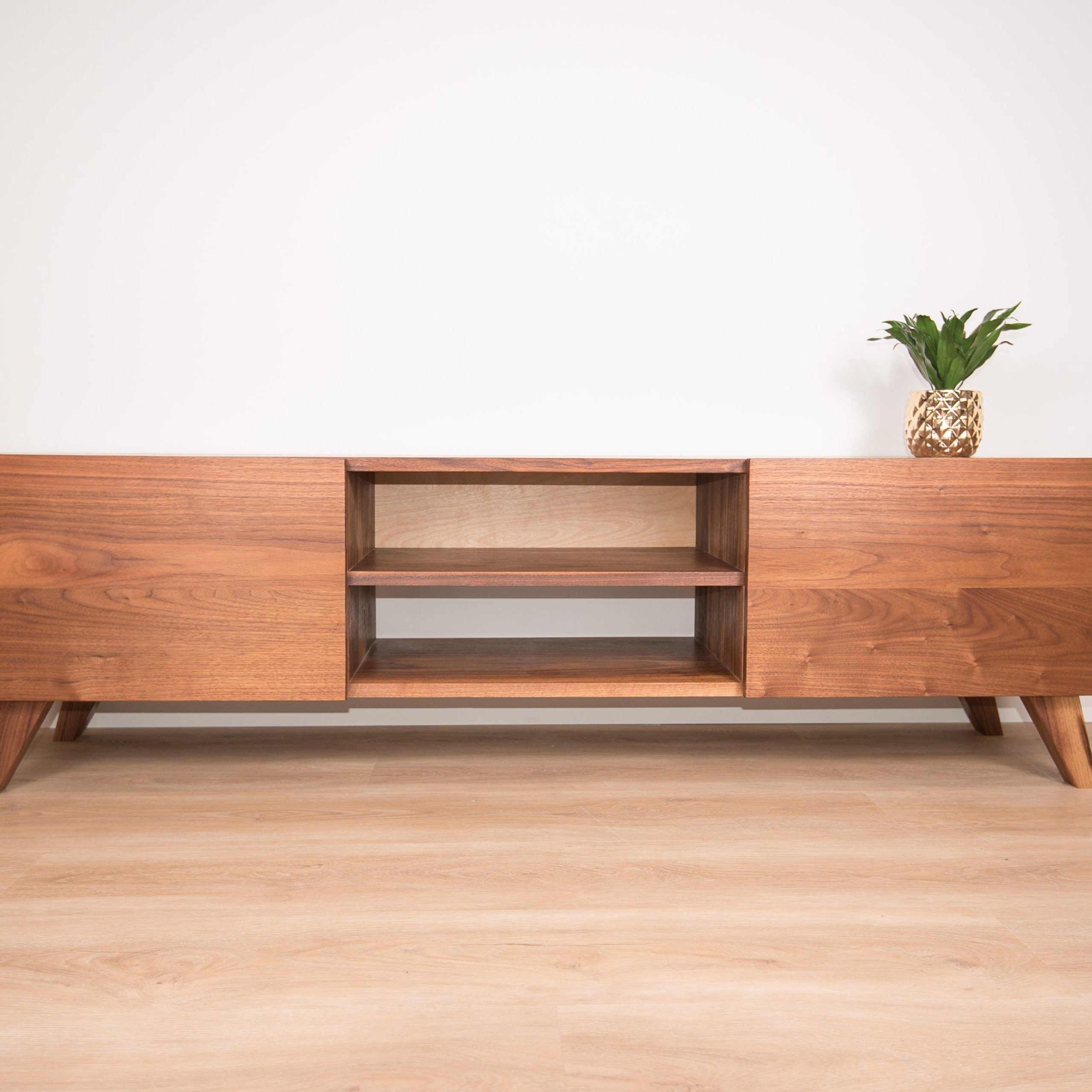 Media Cabinet Entertainment Center Solid Walnut Mid Century Credenza  Console With Swinging Doors – Etsy With Regard To Mid Century Entertainment Centers (Photo 1 of 15)