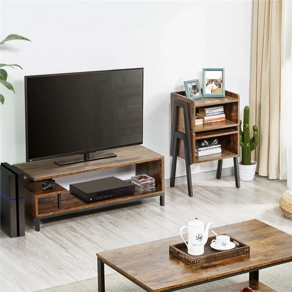 Media Console Table Small Entertainment Center Wood Tv Stand For Living  Room New | Ebay Throughout Media Entertainment Center Tv Stands (View 5 of 15)