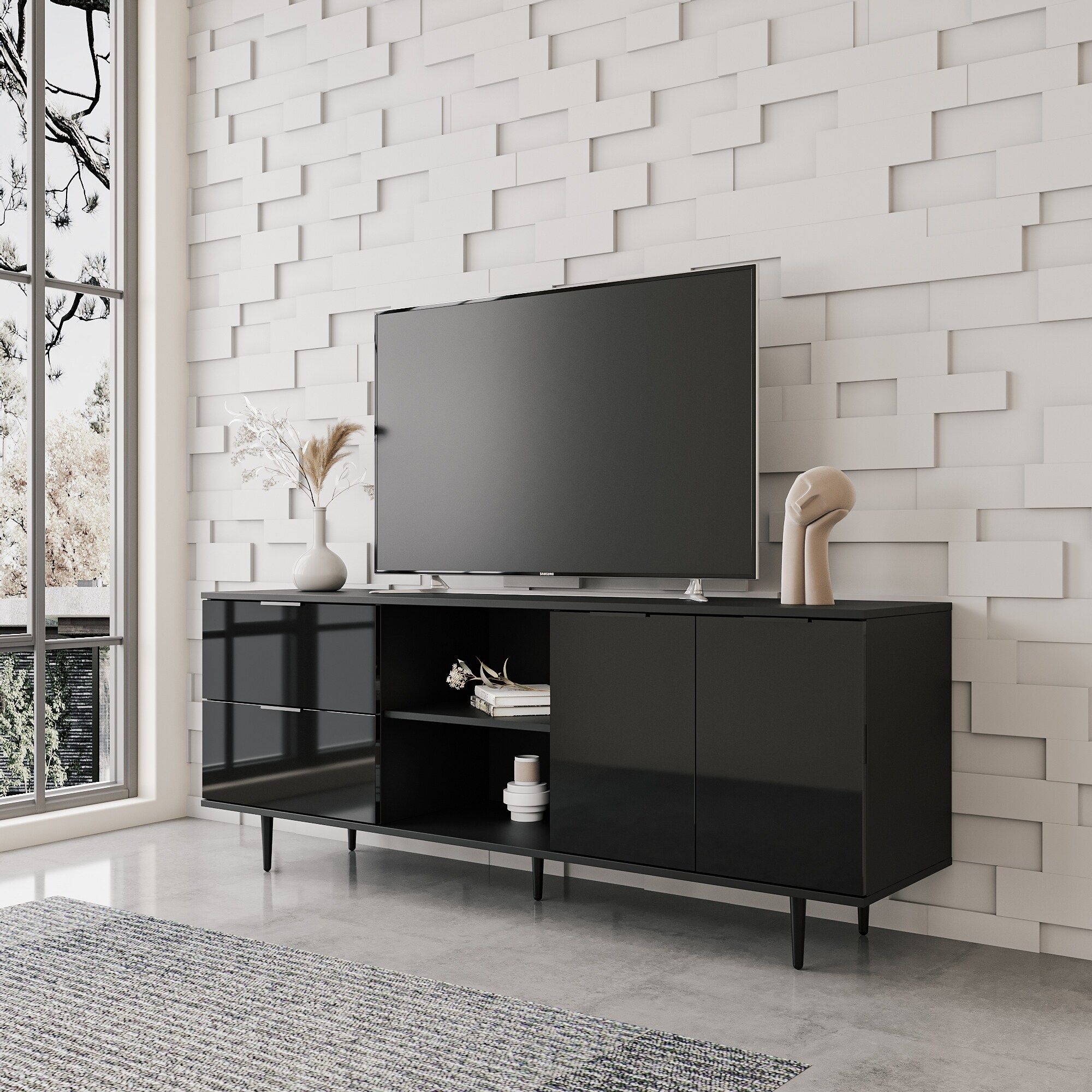 Media Entertainment Center Tv Cabinet With 3 Storage Cabinet – Bed Bath &  Beyond – 39170251 Pertaining To Entertainment Center With Storage Cabinet (Photo 13 of 15)