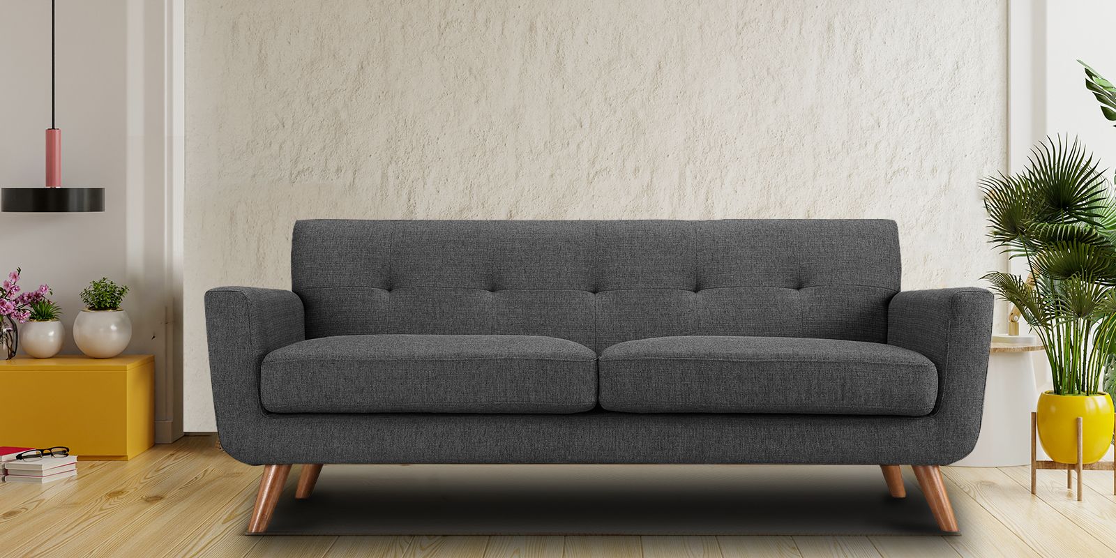 Mid Century Classic 3 Seater Sofa In Grey Colour – Dreamzz Furniture |  Online Furniture Shop For Mid Century 3 Seat Couches (Photo 1 of 15)