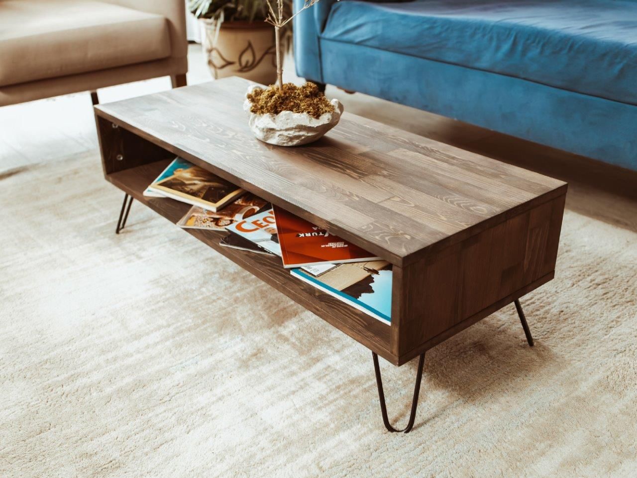 Mid Century Modern Walnut Coffee Table With Stainless Steel Hairpin Legs |  Record Player Stands | Turntable Stands Regarding Mid Century Modern Coffee Tables (Photo 9 of 15)