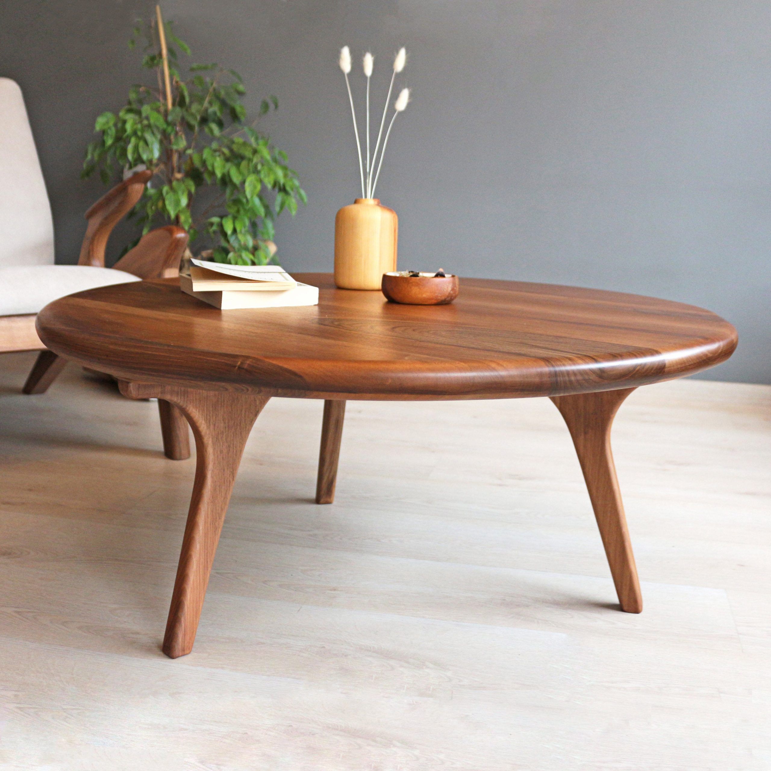 Mid Century Round Coffee Table , Scandinavian Coffee Table , Walnut Wood  Sofa Table – Etsy Pertaining To Wooden Mid Century Coffee Tables (Photo 5 of 15)