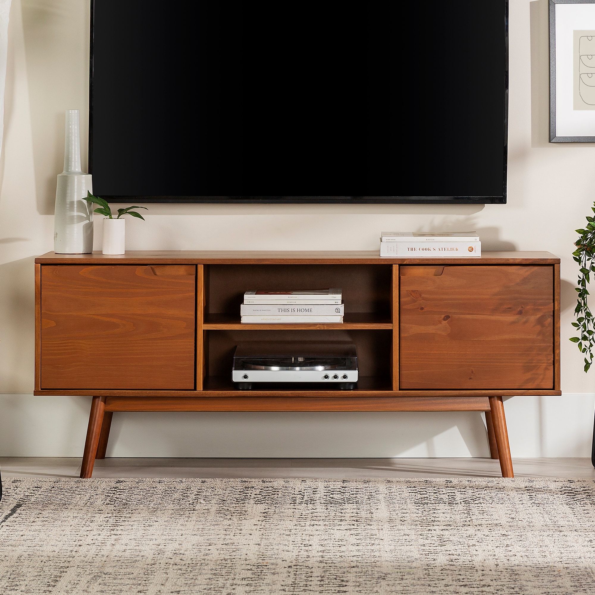Middlebrook 58 Inch Mid Century Solid Wood Tv Stand – On Sale – Bed Bath &  Beyond – 32760602 Throughout Mid Century Entertainment Centers (View 2 of 15)