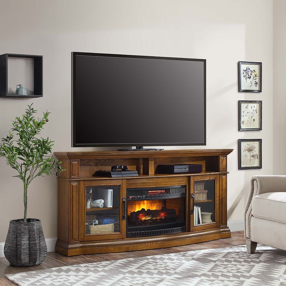 Middleton 72in Warm Ash Electric Fireplace Entertainment Center | Whalen  Furniture Pertaining To Electric Fireplace Entertainment Centers (Photo 5 of 15)