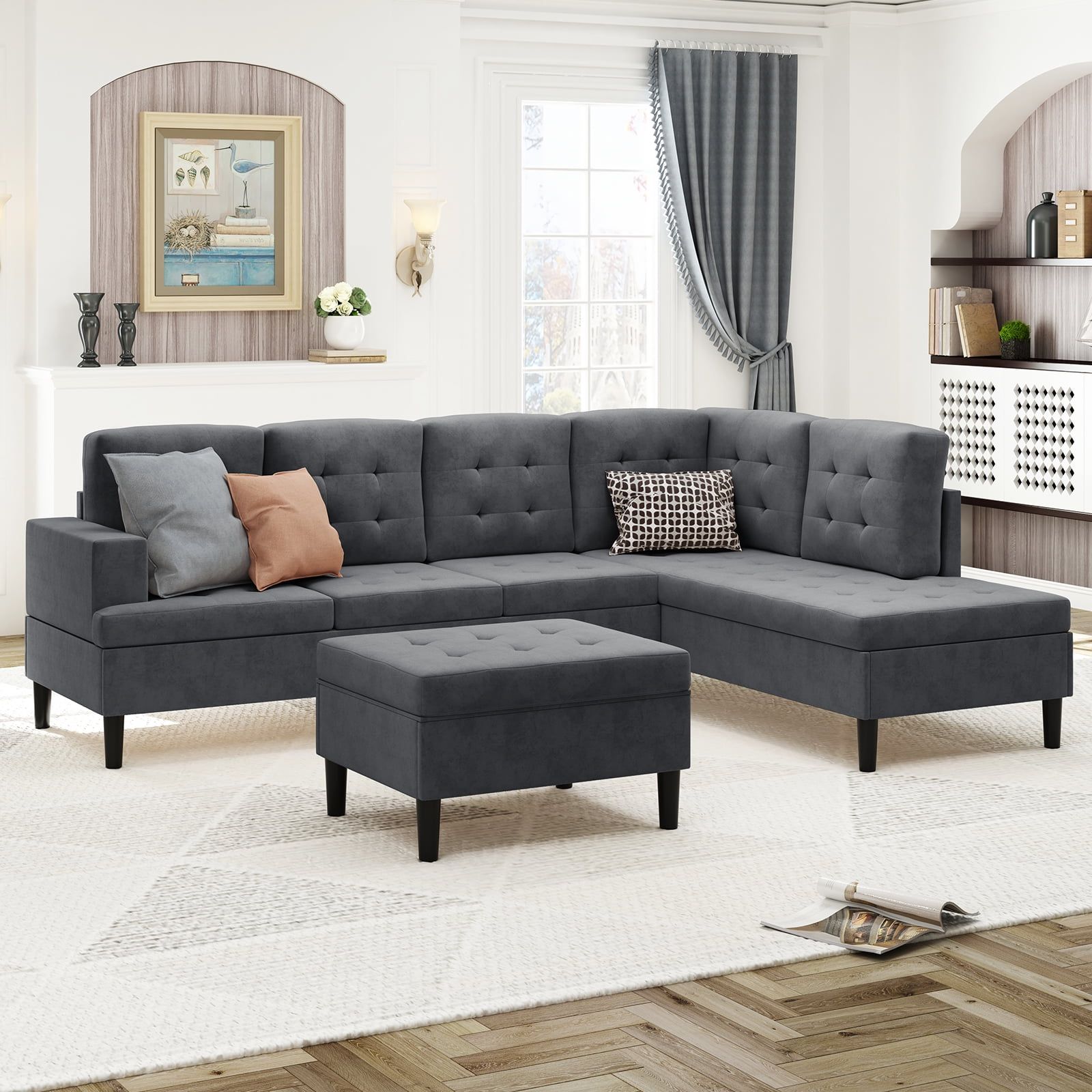 Mjkone Modern Upholstered Tufted L Shape Sofa,microsuede Fabric Sectional  Sofa Set,oversized Sectional Sleeper Sofa Couch With Movable Ottoman For  Living Room/loft/apartment (coffee) – Walmart With Modern L Shaped Sofa Sectionals (View 9 of 15)