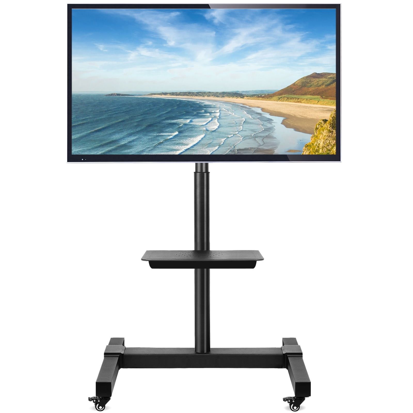 Mobile Tv Stand Tilt Rolling Tv Cart With Wheels For Lcd Led Tvs Up To 70  Inch, Black – Walmart Pertaining To Mobile Tilt Rolling Tv Stands (View 2 of 15)