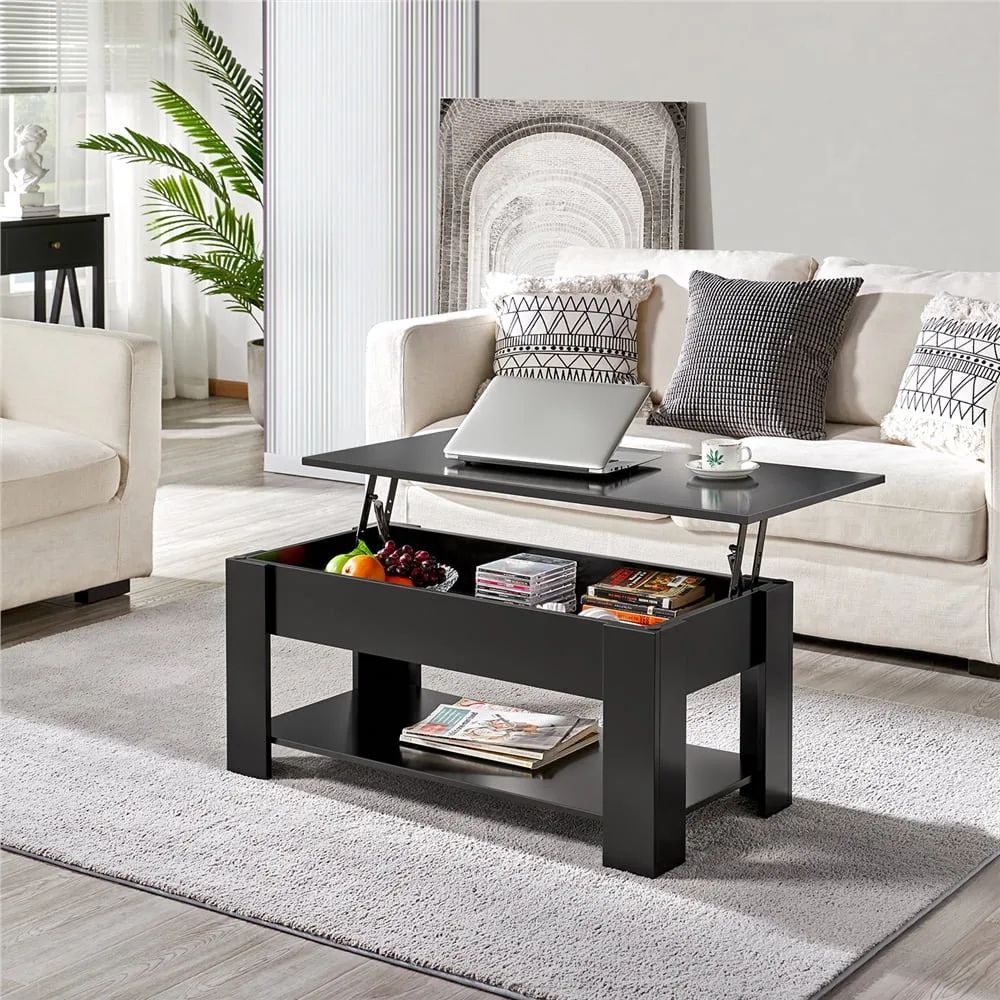 Modern 38.6" Wood Lift Top Coffee Table With Lower Shelf, Black,furniture  Living Room ,living Room Table,side Table – Aliexpress In Modern Wooden Lift Top Tables (Photo 6 of 15)