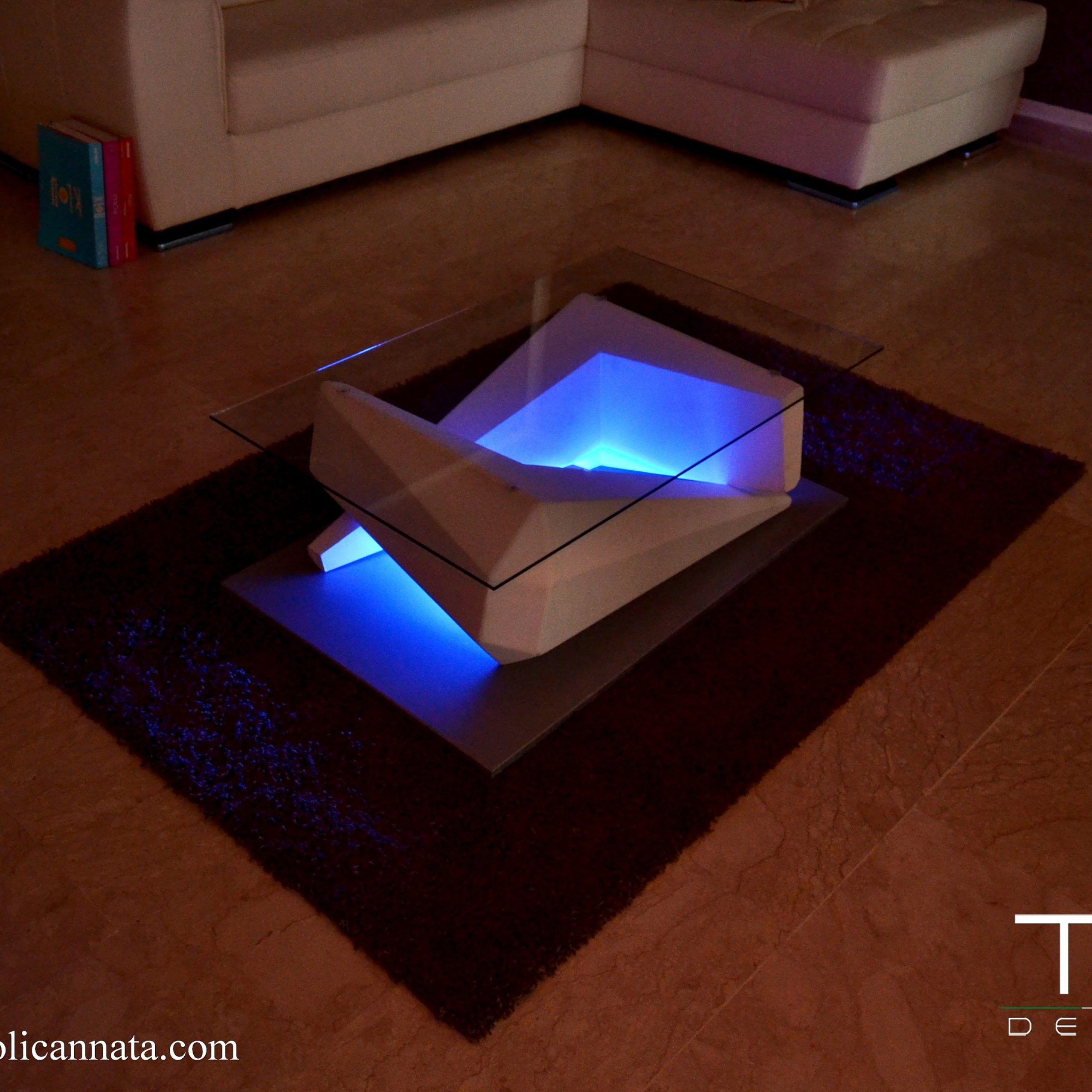 Modern Coffee Table With Led Lights In Wood And Glass Silver Model – Etsy  Ireland In Coffee Tables With Led Lights (View 9 of 15)