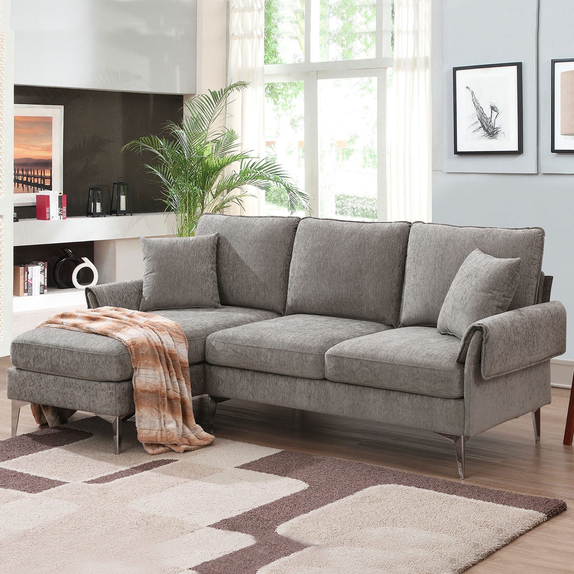Modern Convertible Sectional Sofa, L Shaped Couch W/reversible Chaise And 2  Pillows – Bed Bath & Beyond – 37256829 With Convertible L Shaped Sectional Sofas (View 13 of 15)