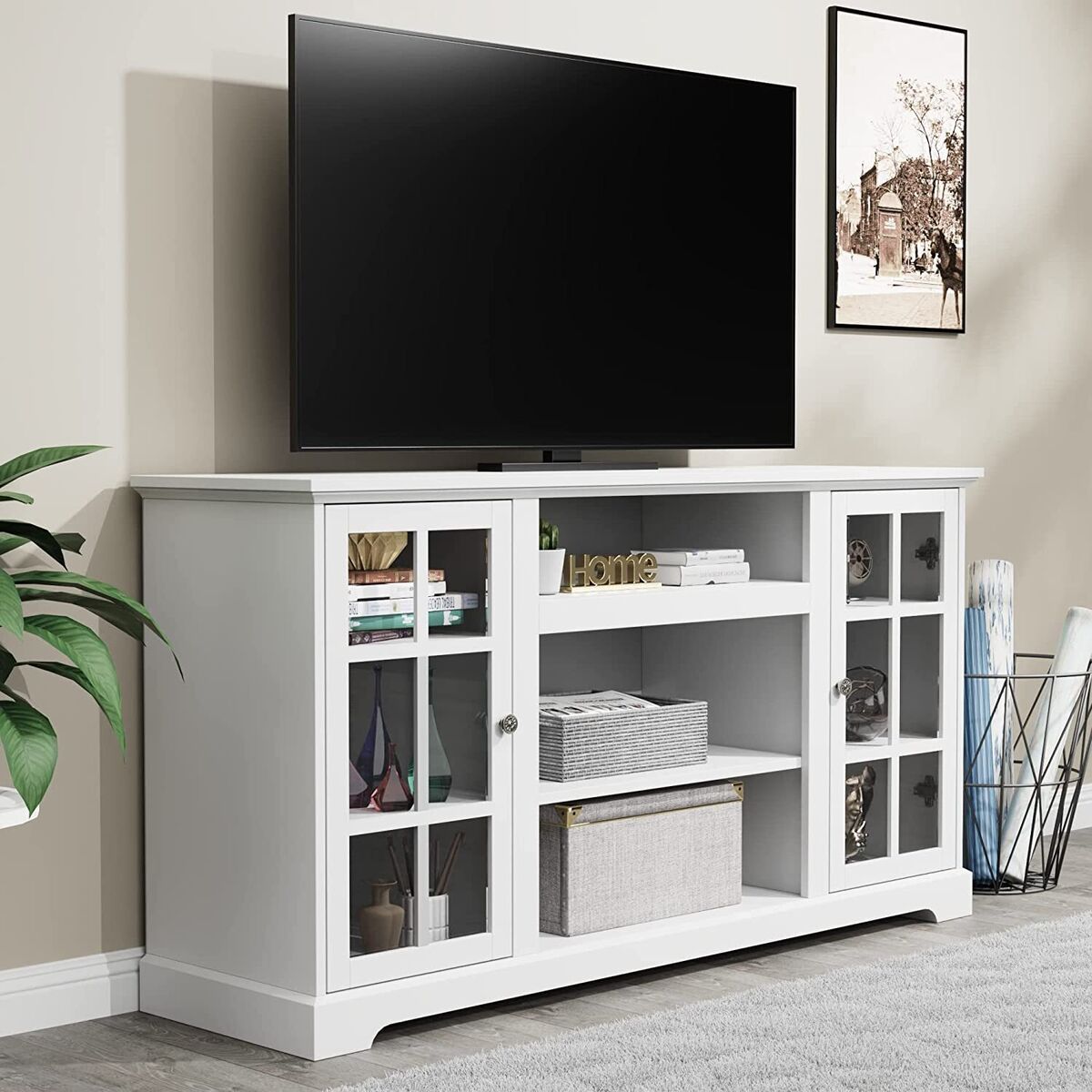 Modern Farmhouse Tv Stand For 65 Inch Tv Entertainment Center Storage  Cabinets | Ebay Within Farmhouse Stands With Shelves (View 4 of 15)