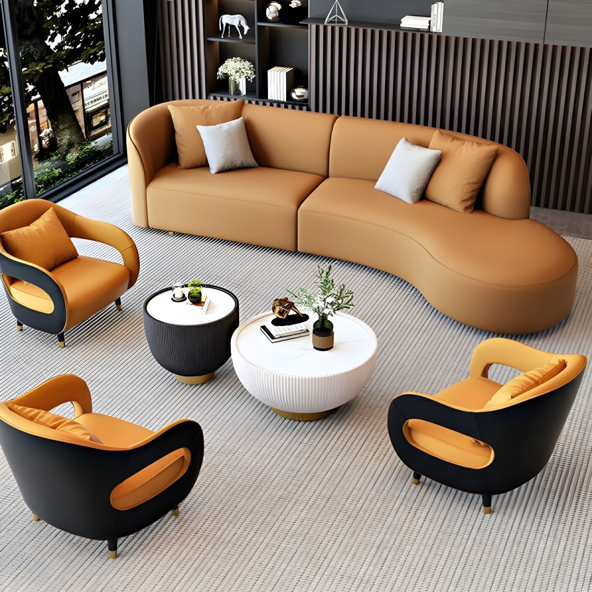 Modern Faux Leather Sectional Sofa Set With Wood Frame | Litfad With Faux Leather Sectional Sofa Sets (Photo 3 of 15)