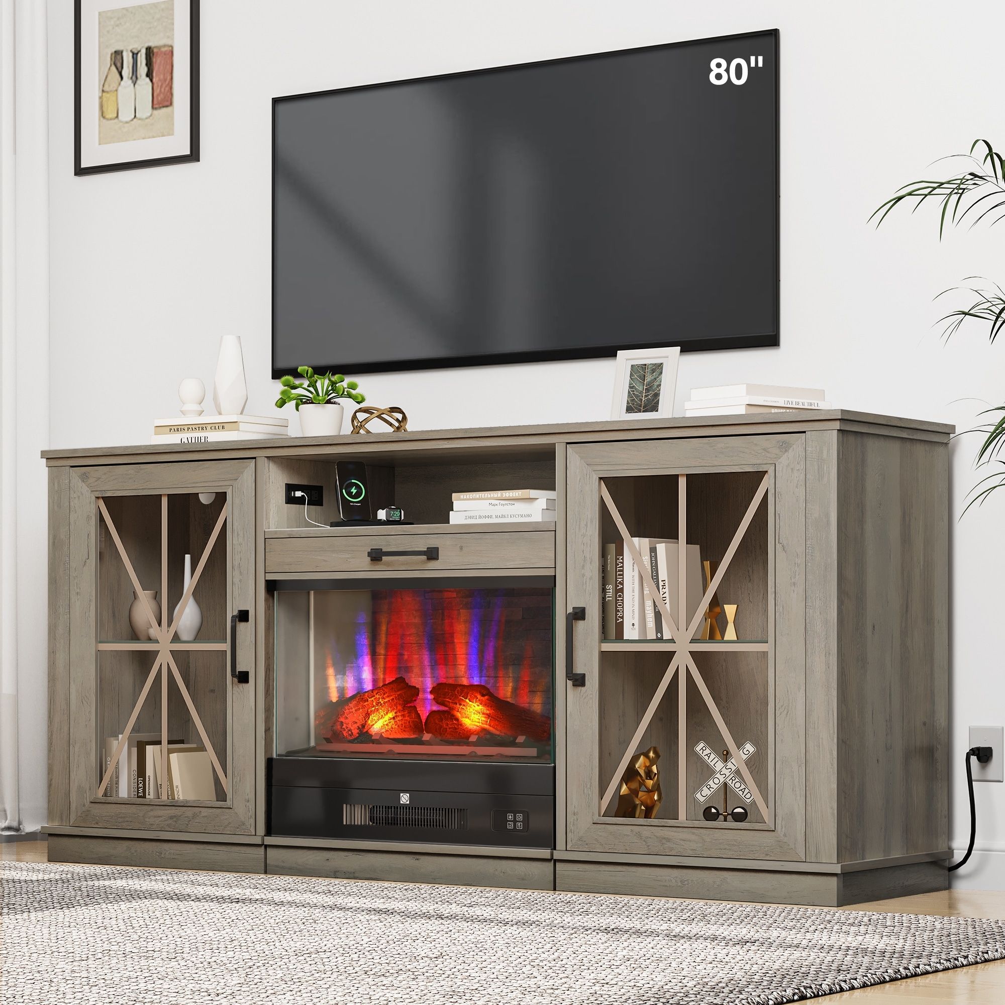Modern Fireplace Tv Stand With Drawable Fireplace – On Sale – Bed Bath &  Beyond – 38403615 Pertaining To Modern Fireplace Tv Stands (View 3 of 15)
