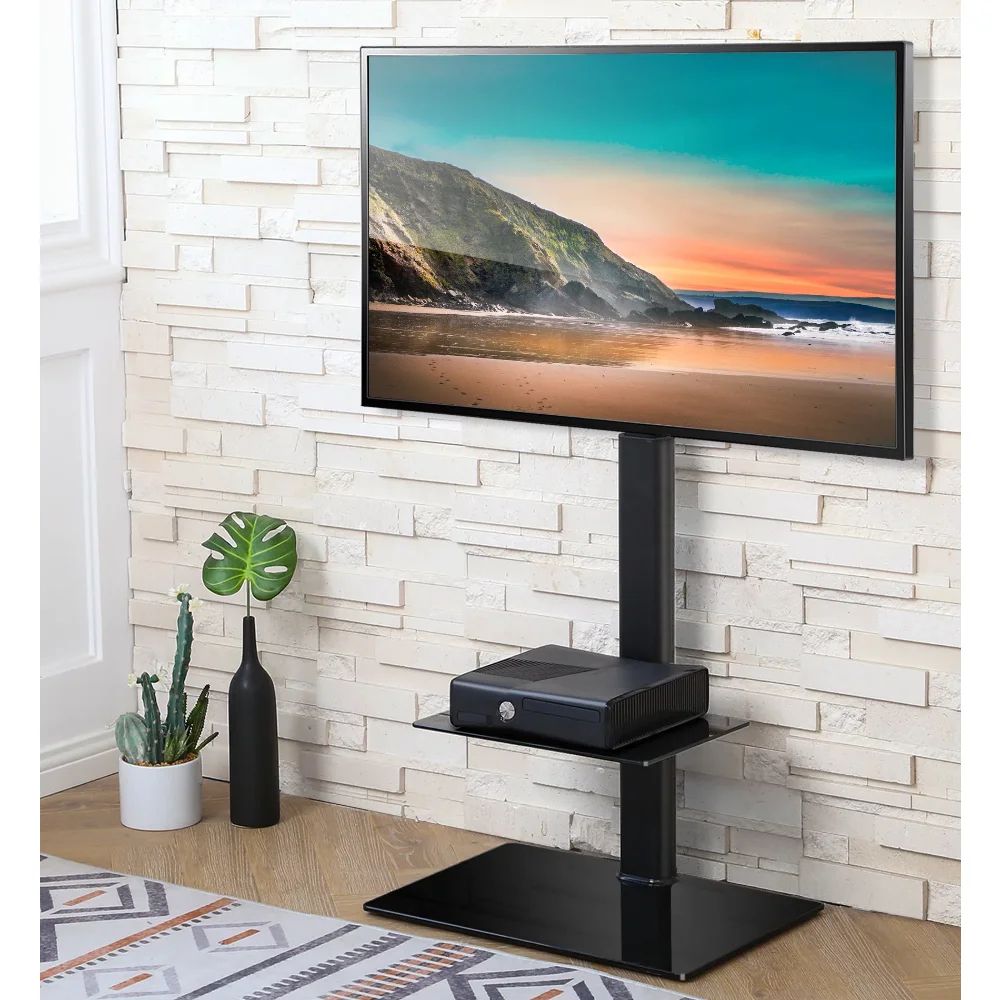 Modern Floor Tv Stand Mount For Tvs Up To 60" 65", Black Swivel Mount,  Glass Universal Tv Base Stand – Aliexpress Pertaining To Universal Floor Tv Stands (Photo 9 of 15)