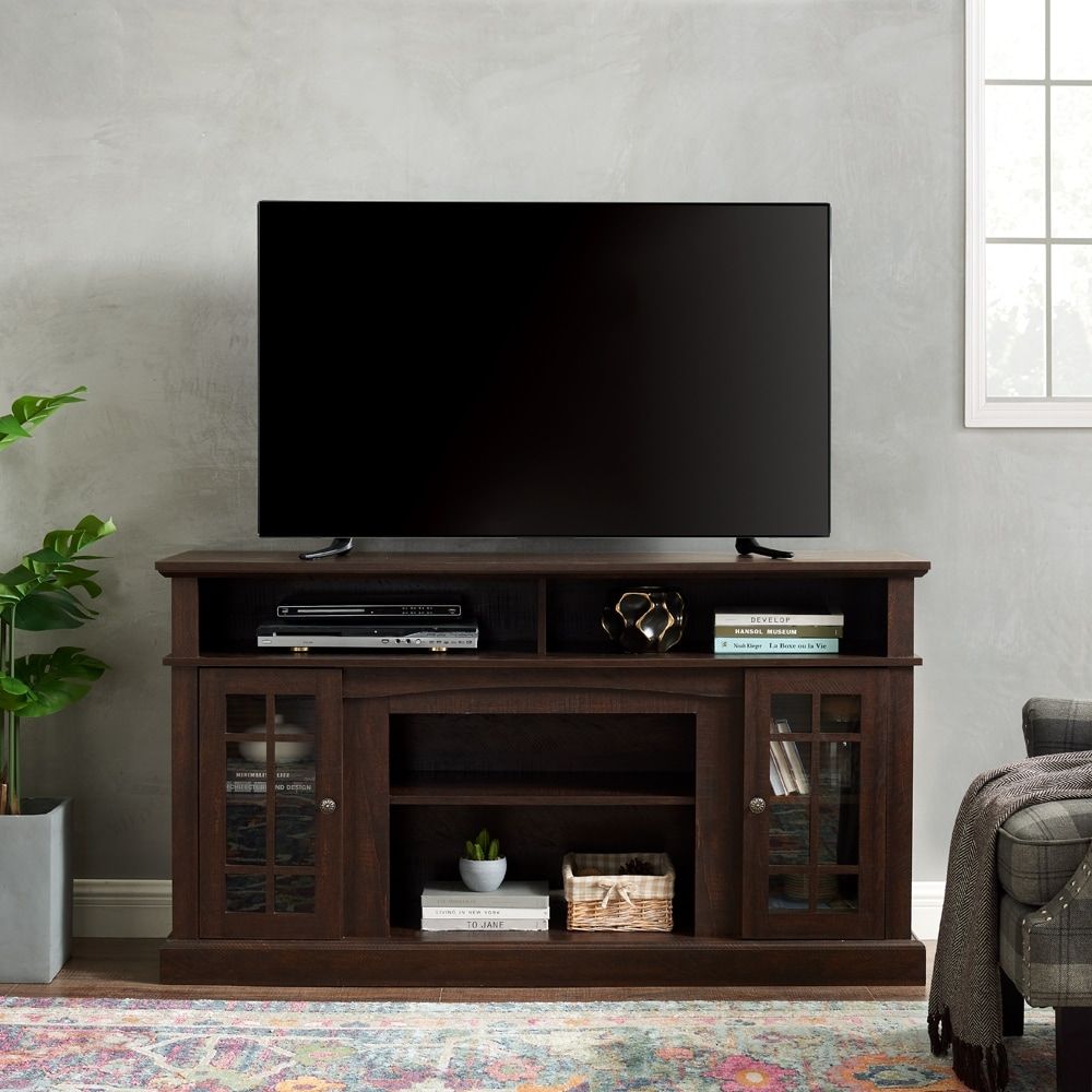 Modern Glass & Wood Universal Tv Stand With Open Storage For Tv's Up To  60", Flat Screen Storage Entertainment Center, Espresso – Bed Bath & Beyond  – 38284011 With Regard To Stand For Flat Screen (View 10 of 15)