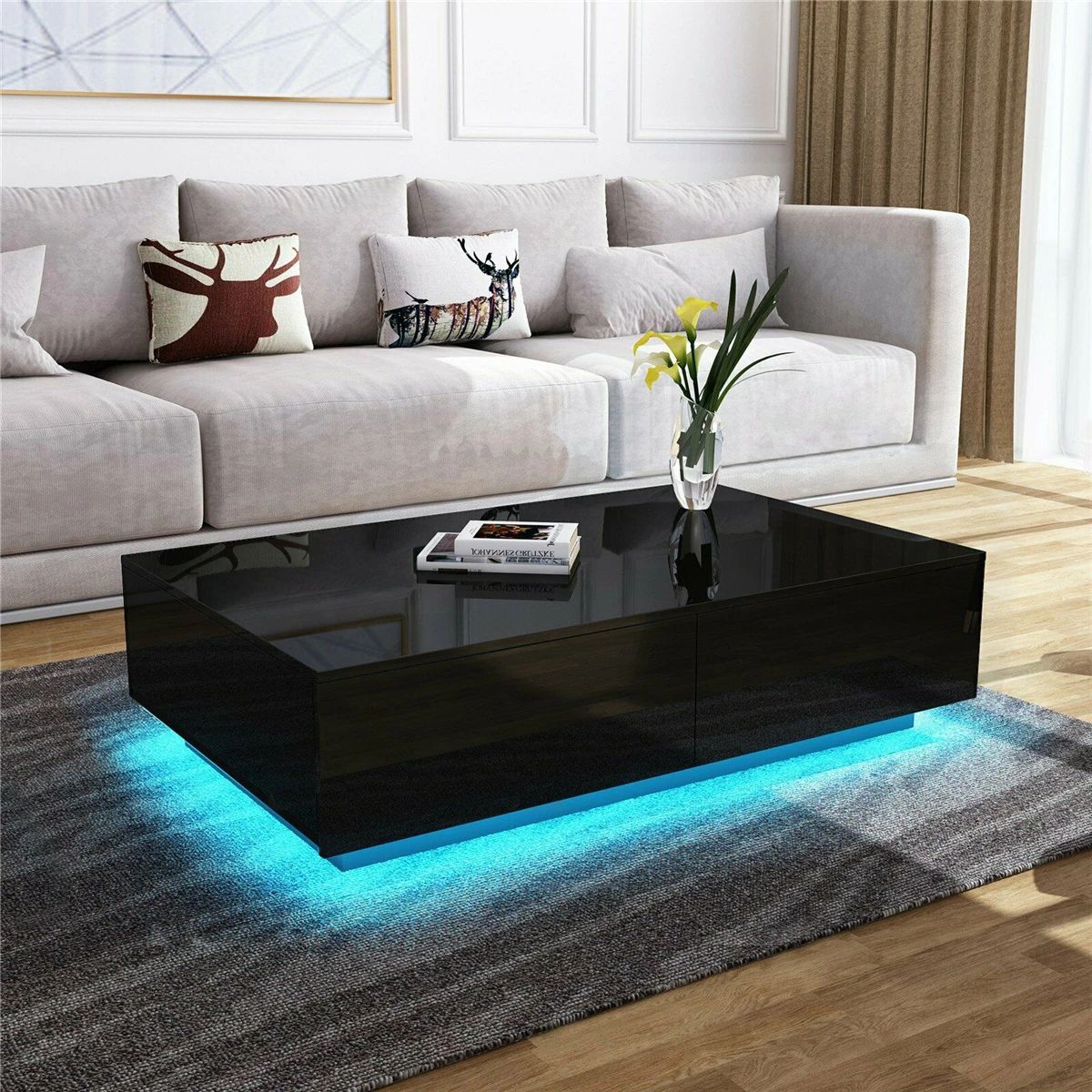 Modern High Gloss Rgb Led Coffee Table With 4 Drawer Storage Organizer Sofa Side  Table End Table Furniture For Living Room | Makeover Furniture Pertaining To Coffee Tables With Drawers And Led Lights (View 13 of 15)