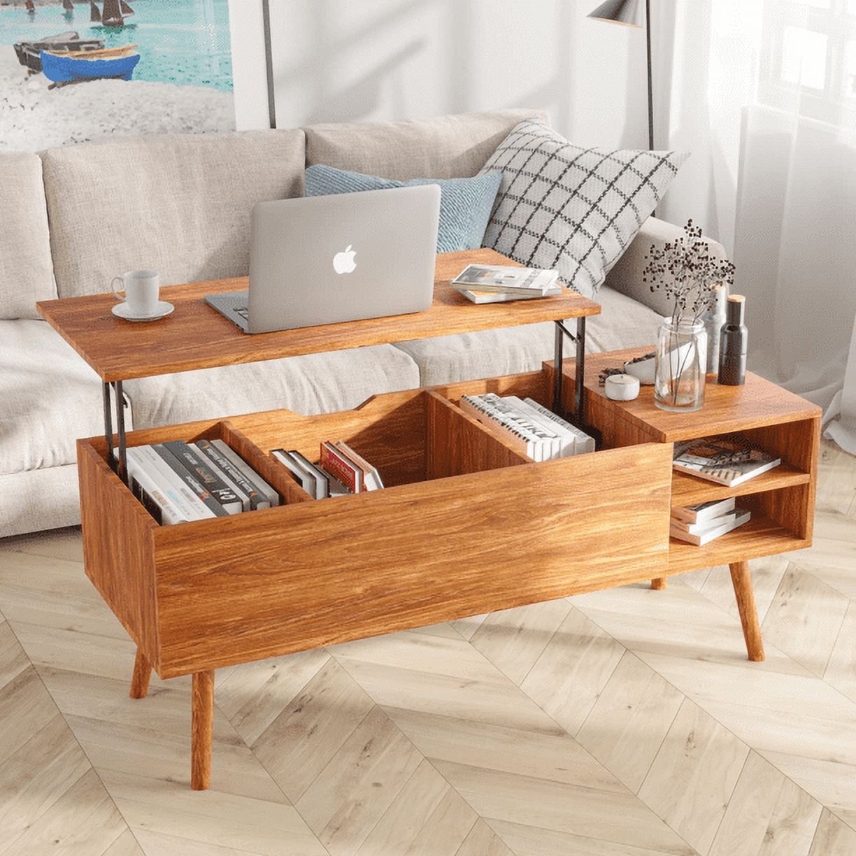 Modern Lift Top Coffee Table With Hidden Compartment Storage,adjustable Wood  Table For Living Room,brown – Walmart Intended For Wood Lift Top Coffee Tables (Photo 1 of 15)
