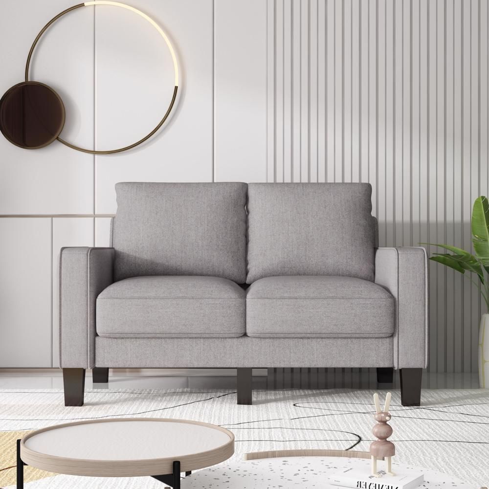 Modern Living Room Furniture Loveseat In Light Grey Fabric For Small Space  | Ebay Regarding Modern Light Grey Loveseat Sofas (View 6 of 15)