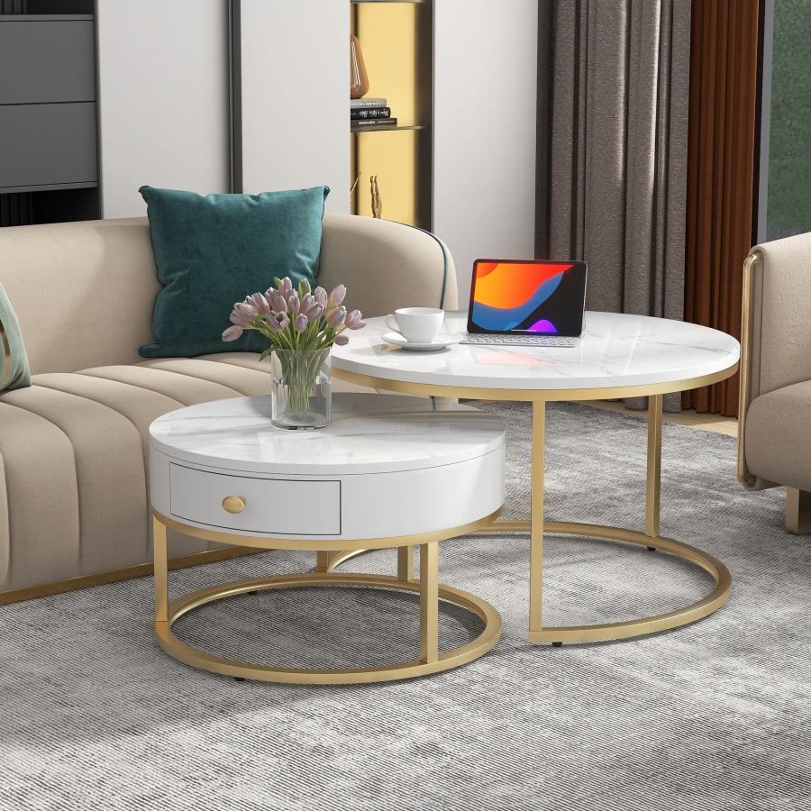 Modern Nesting Coffee Table High Gloss Marble Pattern Set Of 2 Round Coffee  Tables Round Nested Side Table – Coffee Tables – Aliexpress With Regard To Modern Nesting Coffee Tables (View 14 of 15)