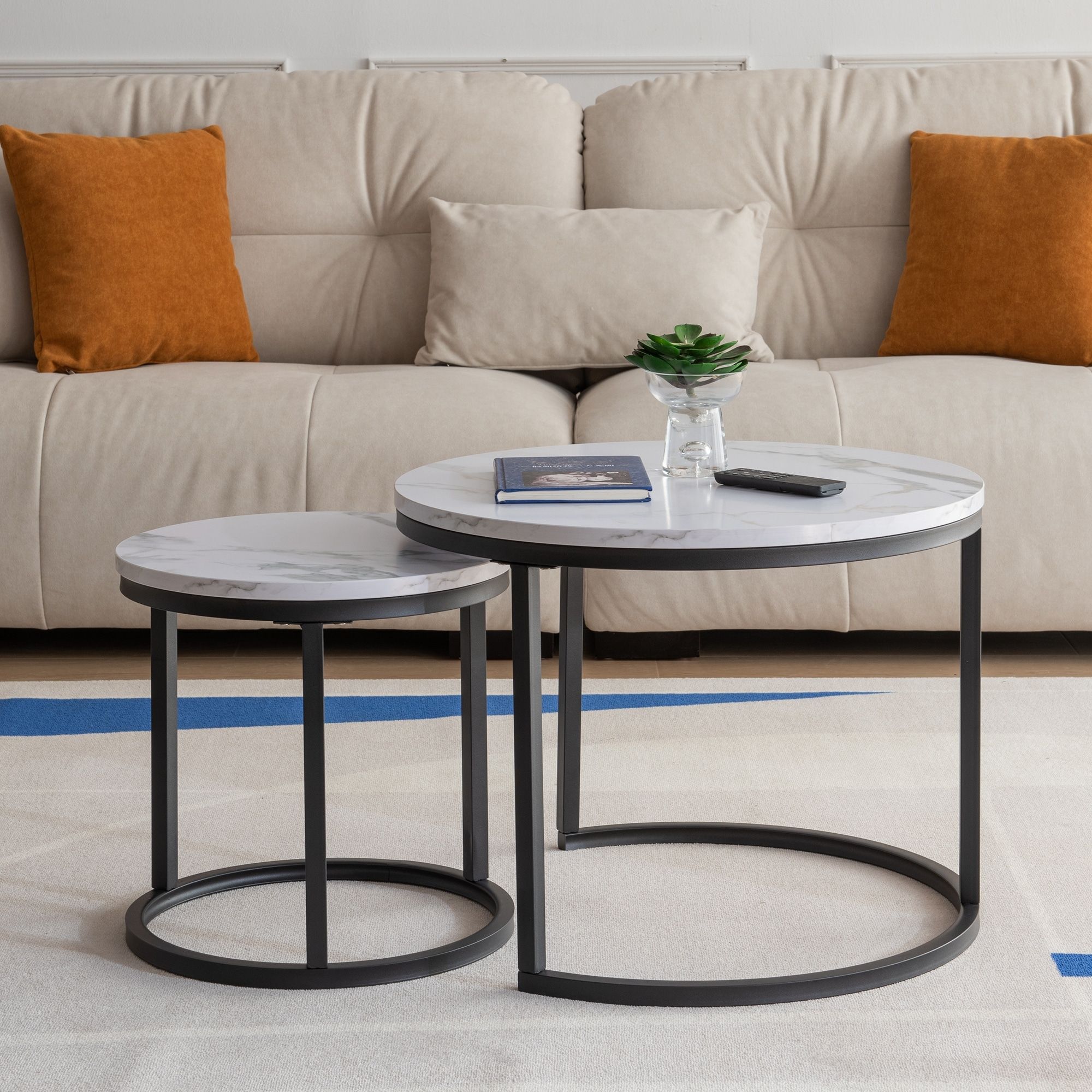Modern Nesting Coffee Table, Metal Frame With Marble Color Top  (View 2 of 15)