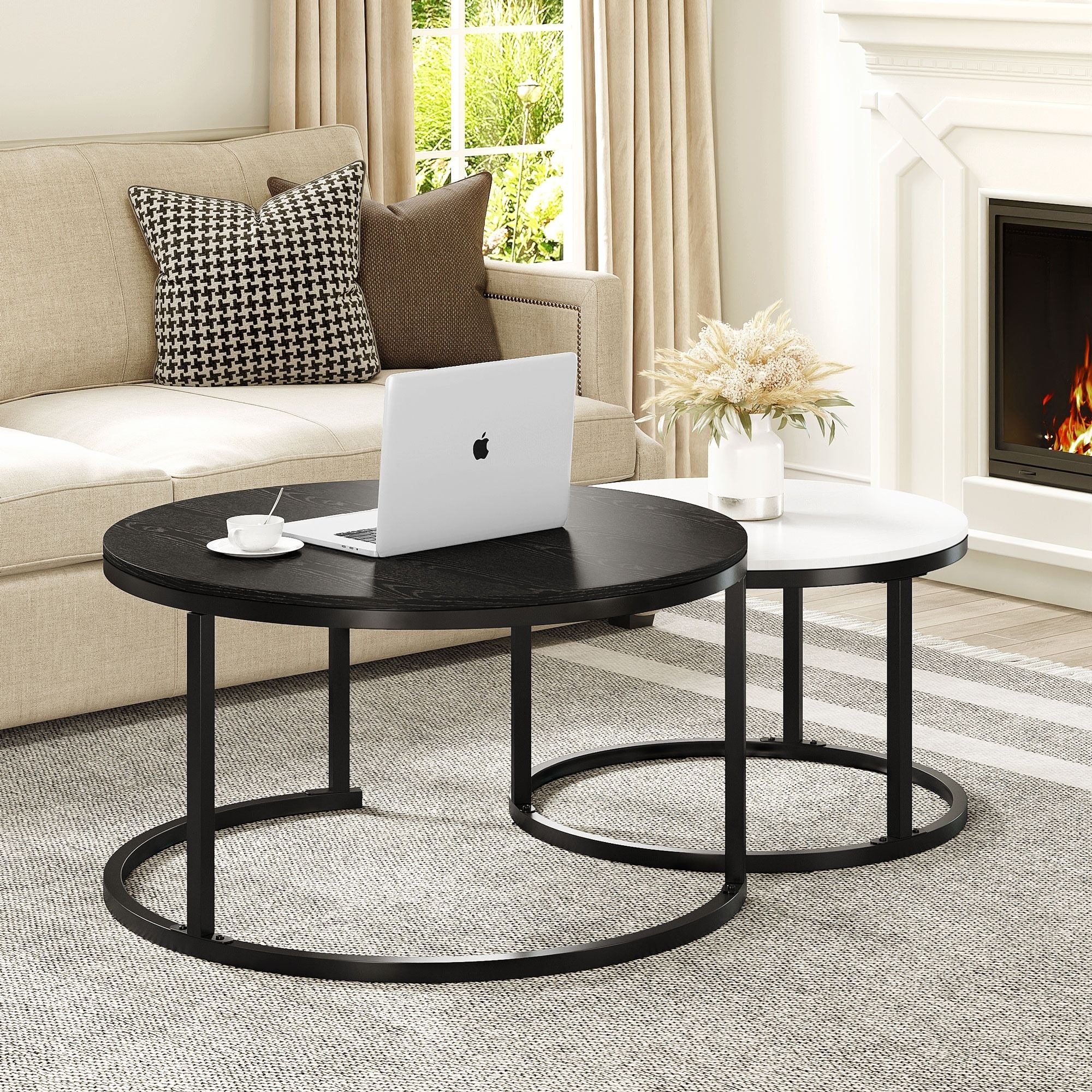 Modern Nesting Round Coffee Table Set Of 2 For Living Room Black And White  – On Sale – Bed Bath & Beyond – 37364175 With Regard To Modern Nesting Coffee Tables (Photo 4 of 15)