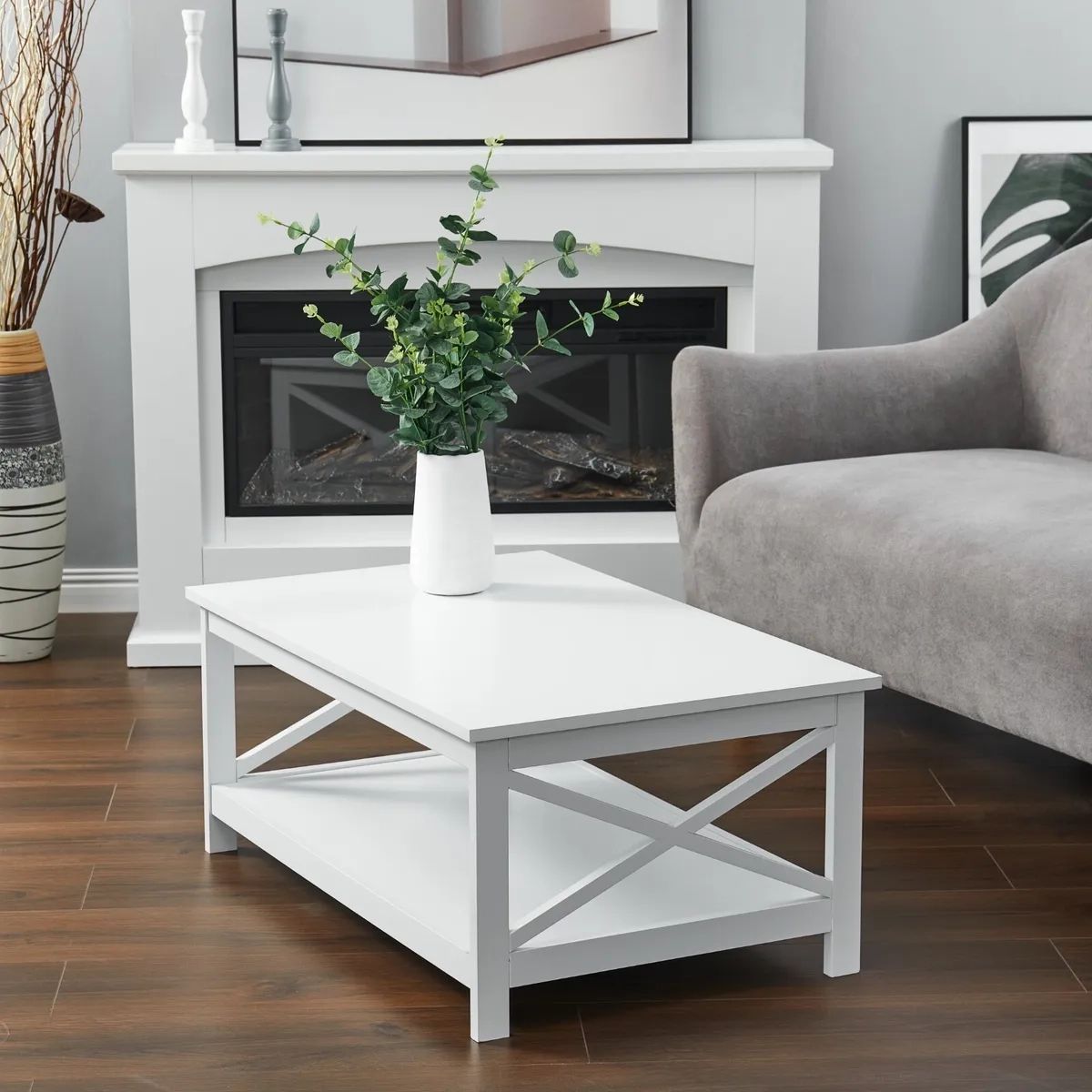 Modern Rectangle 88cm Tea Coffee Table W/ Storage Shelf X Design Living  Room | Ebay With Regard To Modern Wooden X Design Coffee Tables (Photo 10 of 15)