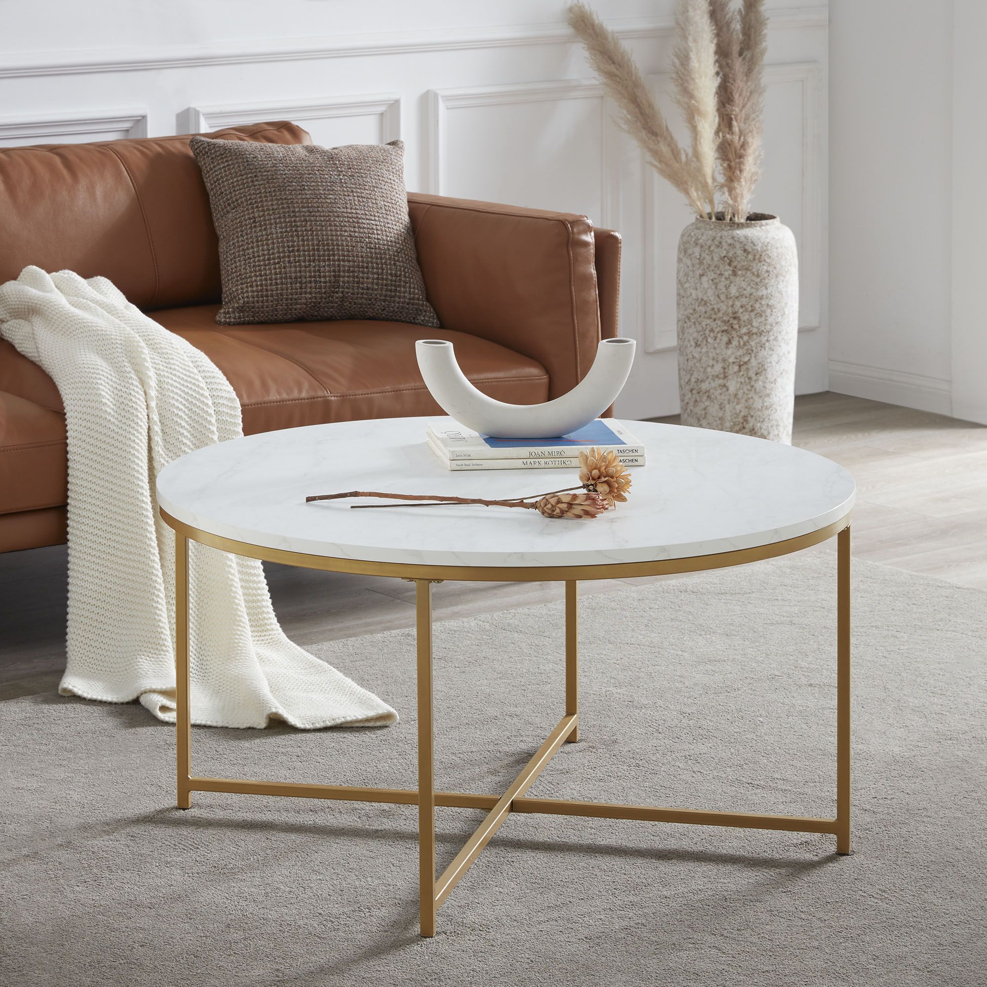 Modern Round Coffee Table Accent Table Home Decor Living Room, Marble/gold  | Ebay For Modern Round Faux Marble Coffee Tables (View 15 of 15)