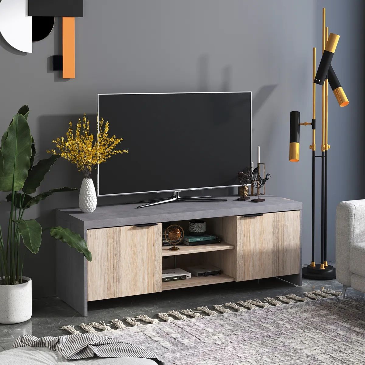 Modern Tv Cabinet Stand Unit Wooden Media Storage Space Shelves W/ Doors  Drawer 5055974883017 | Ebay With Modern Stands With Shelves (Photo 1 of 15)