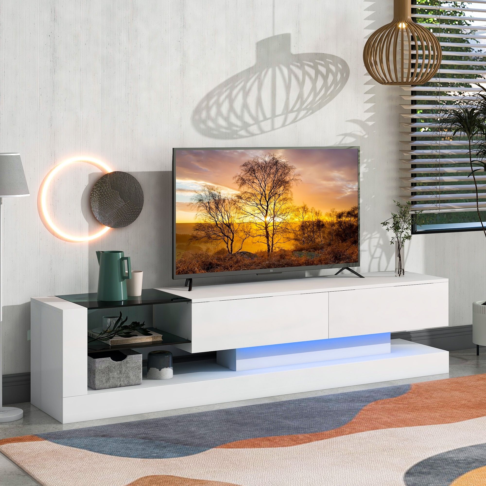 Modern Tv Stand With 16 Color Rgb Led Strip Lights – Bed Bath & Beyond –  37593439 Inside Rgb Tv Entertainment Centers (Photo 14 of 15)