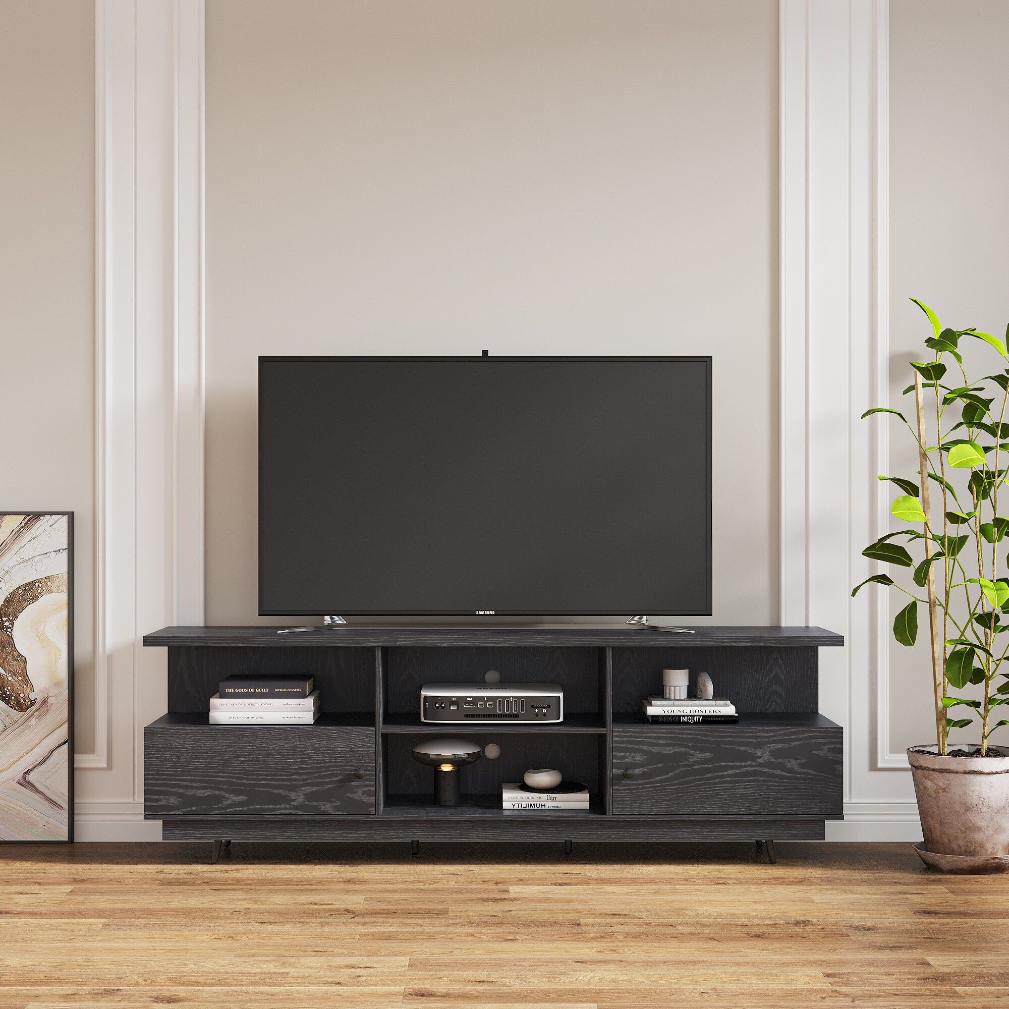 Modern Tv Stand With 2 Doors And 4 Open Shelves – On Sale – Bed Bath &  Beyond – 37764761 For Tv Stands With 2 Doors And 2 Open Shelves (View 5 of 15)