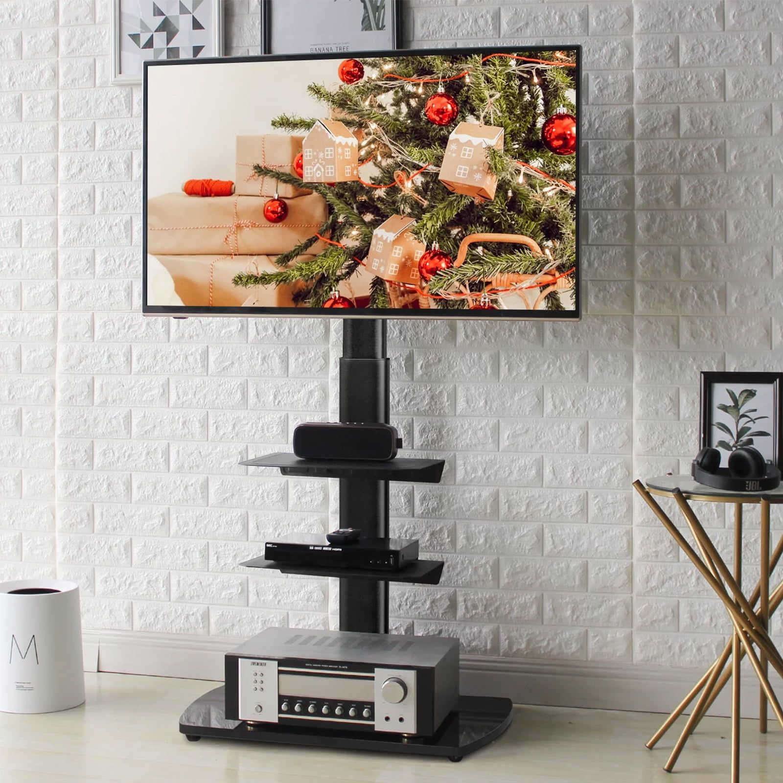 Modern Universal Floor Tv Stand For Tvs Up To 65 Inch, Black Metal Shelf –  Walmart In Universal Floor Tv Stands (View 13 of 15)