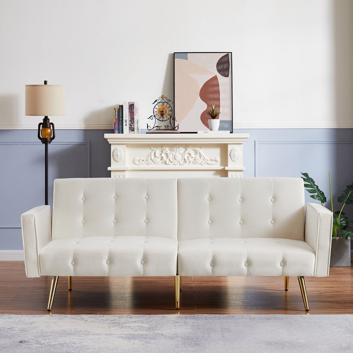 Modern Velvet Folding Loveseat Sofa Bed Button Tufted Convertible Sleeper  Couch | Ebay Pertaining To Tufted Convertible Sleeper Sofas (Photo 11 of 15)