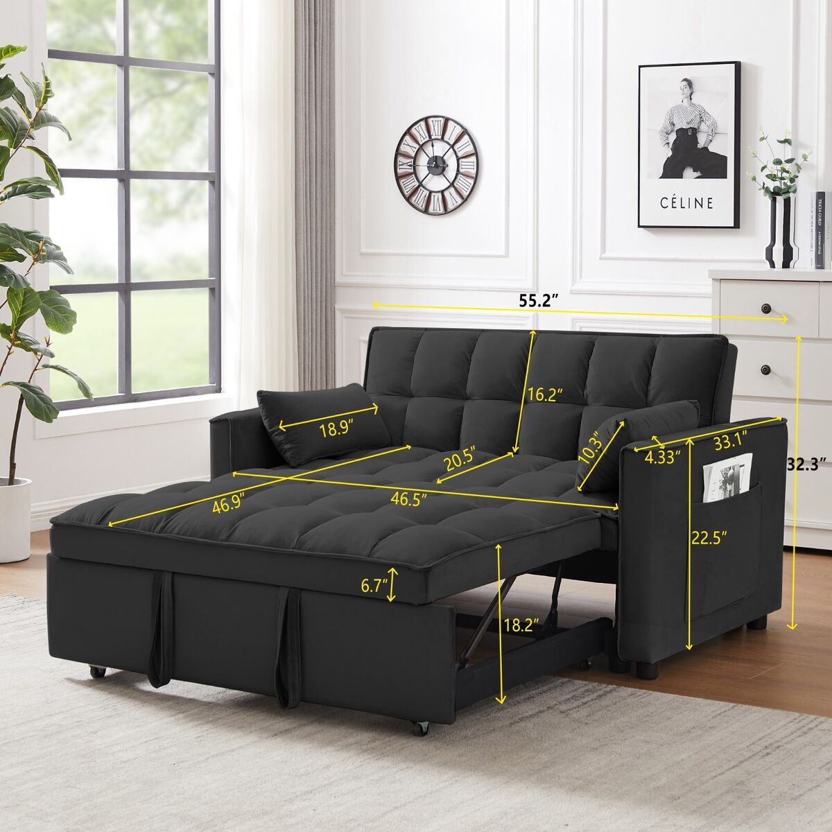 Modern Velvet Pull Out Sleeper Sofa Bed Folding Futon Couch Loveseat  Recliner | Ebay Inside Modern Velvet Sofa Recliners With Storage (Photo 9 of 15)