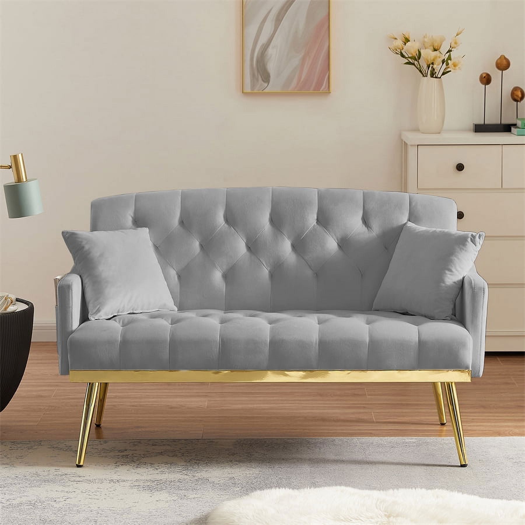 Modern Velvet Small Loveseat Sofa, Comfy 2 Seater Tufted Back Accent Sofa  Couch With Metal Gold Legs And 2 Pillows For Living Room, Compact Living  Space, Apartment, White – Walmart Regarding Small Love Seats In Velvet (Photo 4 of 15)
