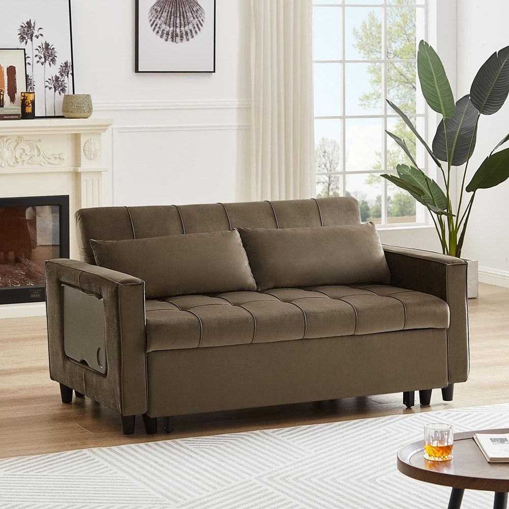 Modern Velvet Upholstered Recliner Sofa With Side Coffee Table – Bed Bath &  Beyond – 38394069 Throughout Modern Velvet Sofa Recliners With Storage (Photo 1 of 15)